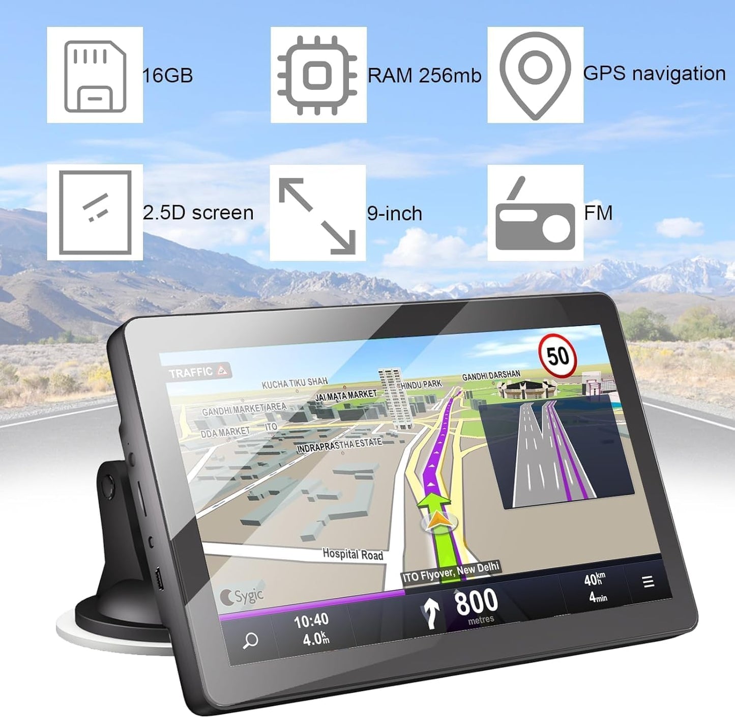 GPS Navigator for Car Truck RV, Latest 2025 Map, 9 inch Touch Screen Real Voice Spoken Turn-by-Turn Direction Reminding Navigation System for Cars, Vehicle GPS with Speed and Red Light Warning