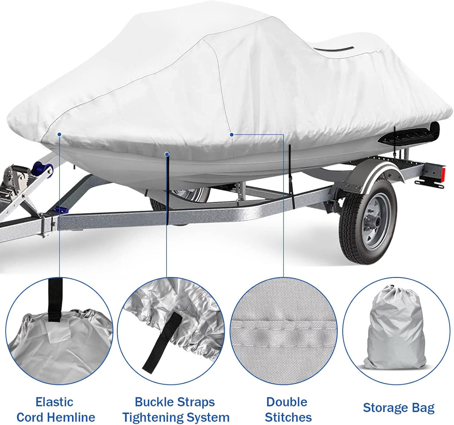 iCOVER Jet Ski Cover - Waterproof Heavy Duty Trailerable Jetski Covers for Seadoo Kawasaki Yamaha Wave Runner, Fits PWC Models Up to 135in Long