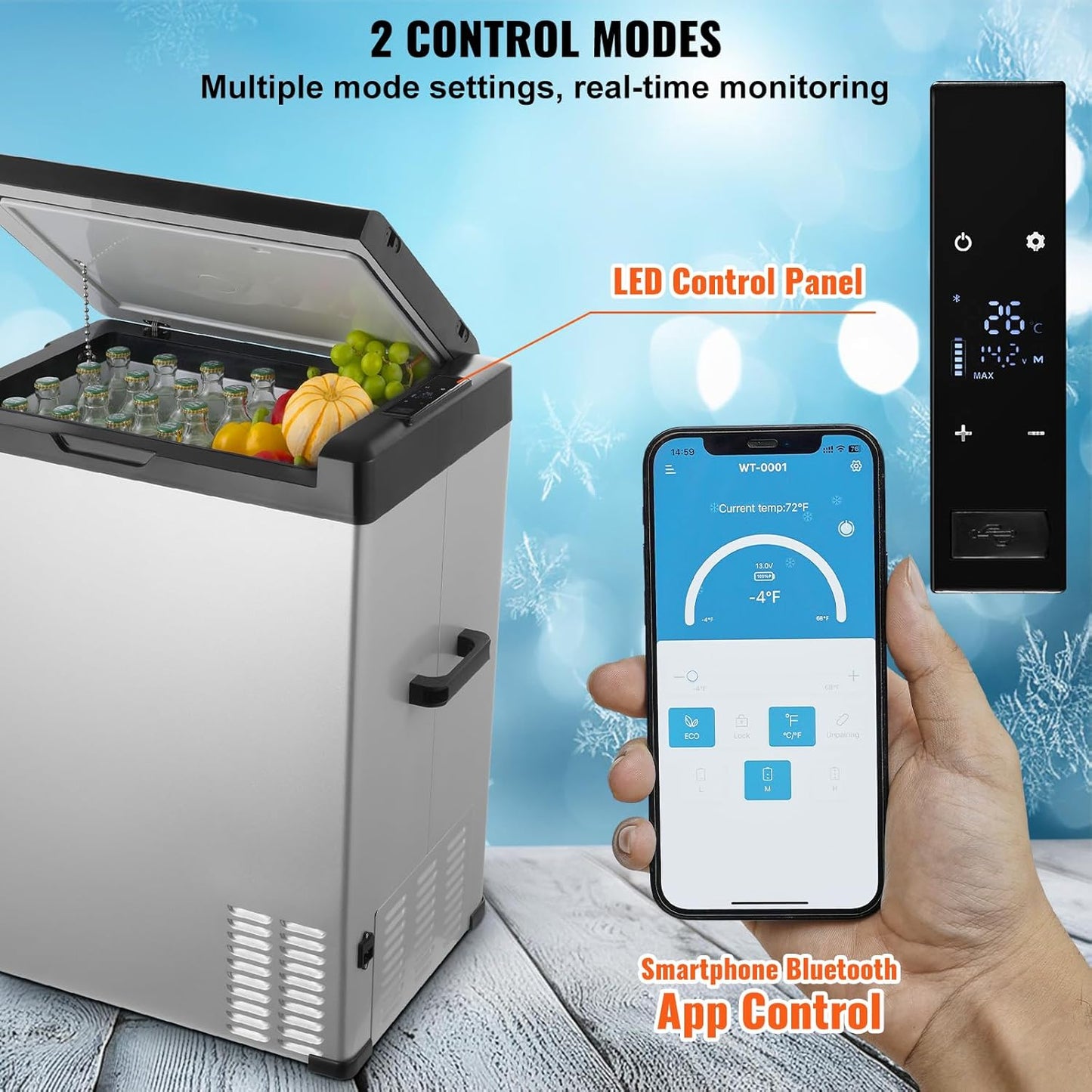 VEVOR 12 Volt Car Refrigerator Fridge, 70Liter(74qt) Single Zone Portable Freezer, -4℉-68℉ Adjustable Range, 12/24V DC and 100-240V AC Compressor Cooler for Outdoor, Camping, RV, Silver