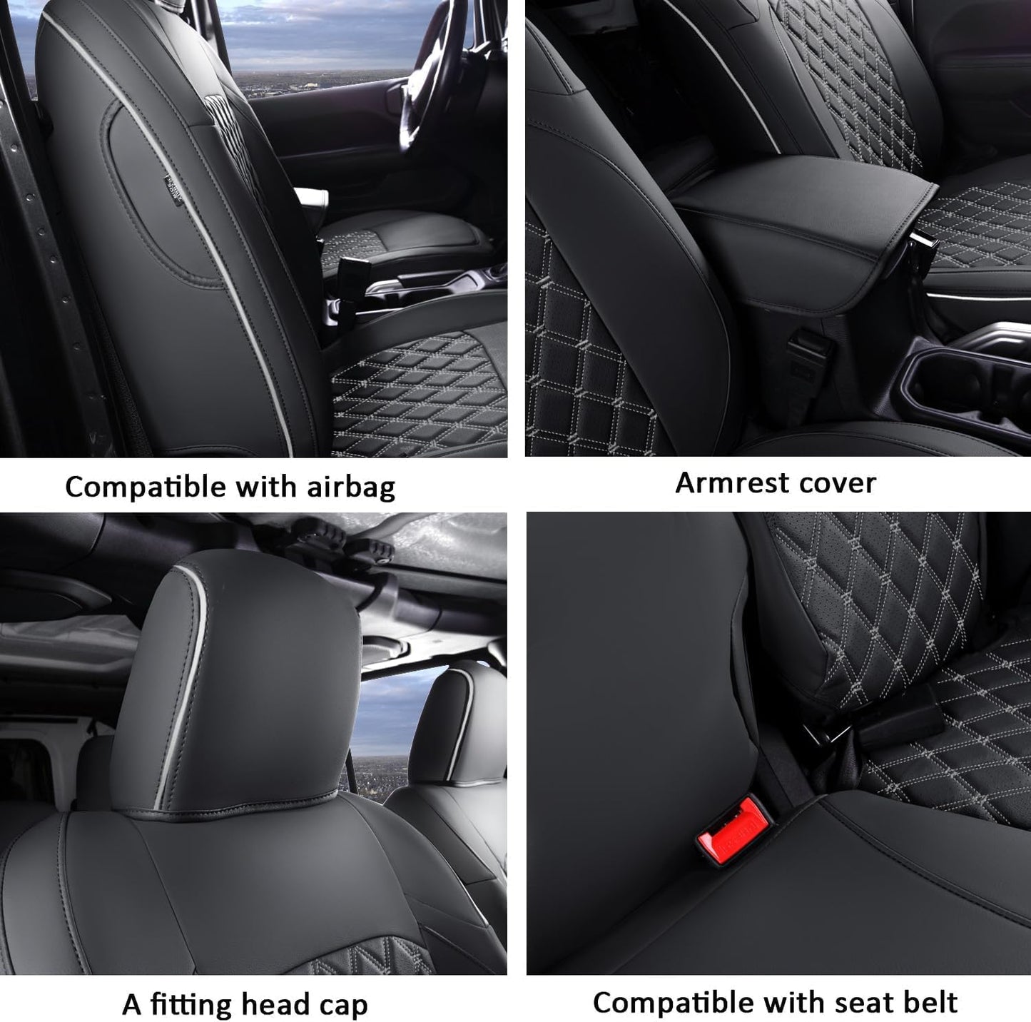 GIANT PANDA Fit Full Set Car Seat Covers for Jeep Wrangler 4 Door JL Sahara Altitude Rubicon 392 Unlimited 2018 2019 2020 2021 2022 2023 2024 2025 with Rear Cup Holder,Faux Leather - (Black+Gray)