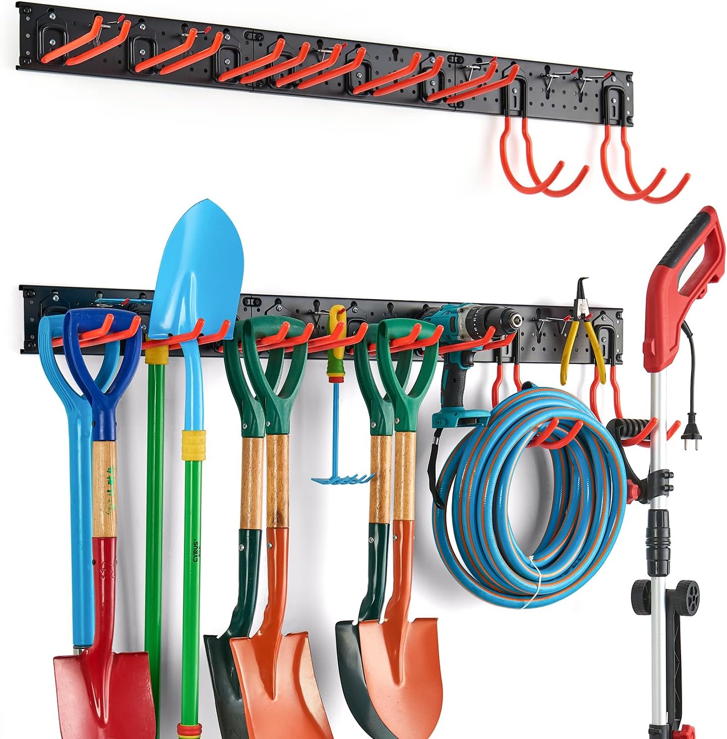 Ultrawall Multi-Storage Garage Hooks, Utility Rack with Multiple Installation Methods, Wall-Mounted Garden Tool Organizer System for Shovels, Rakes, Ladders,17pcs
