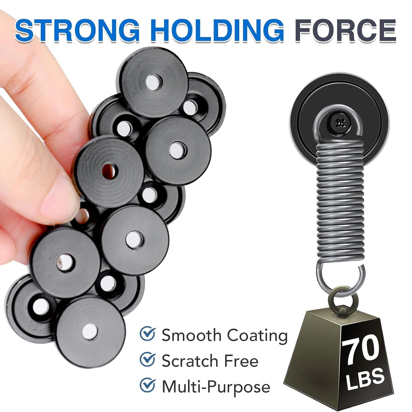 MIKEDE Rare Earth Neodymium Cup Magnets, 70LB Strong, Black, 6 Pack with Countersunk Hole Steel Capsule, Industrial Magnets with Screws for Wall Mounting