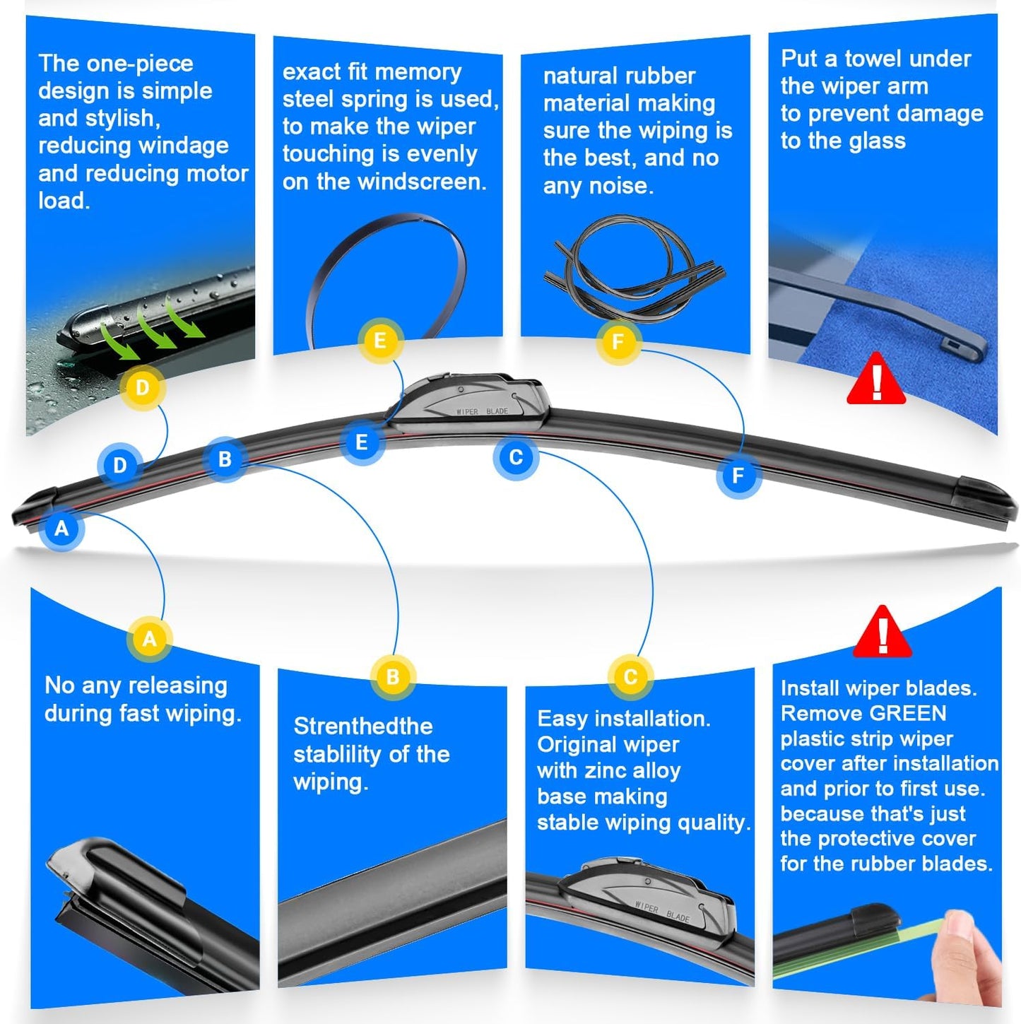 Windshield Wiper Blades Replacement for 2007-2014 Toyota FJ Cruiser Original Factory Quality Front Rear Wipers Blade Set for My Car - 16" 14" 14" 10" (Pack of 4)
