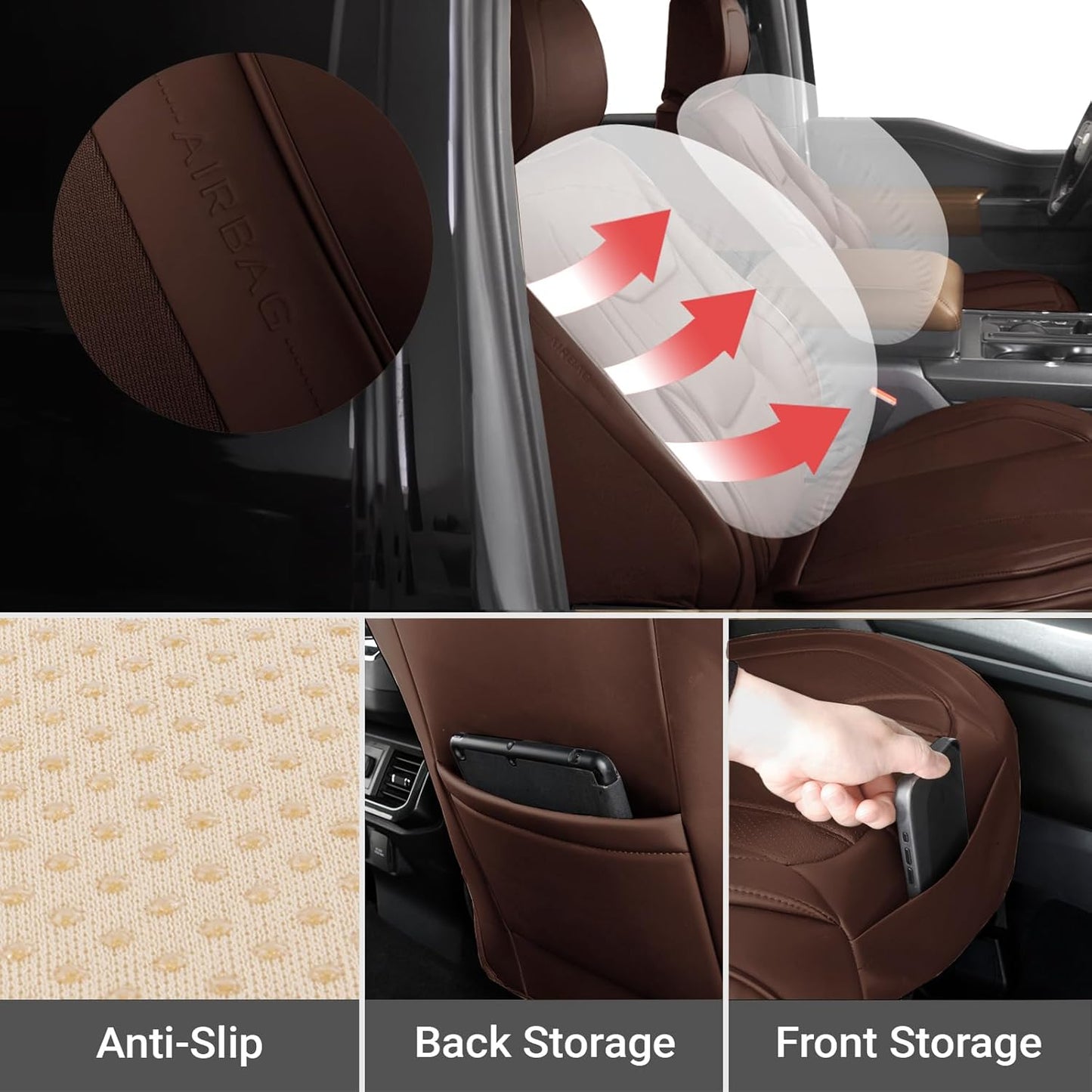Coverland Custom Car Seat Covers Compatible with 2006-2014 Ridgeline Crew Cab - Premium Leather Non-Slip Memory Foam Waterproof Cover Interior Protector Front Seat-Dark Brown [See Size Chart-Size A29]