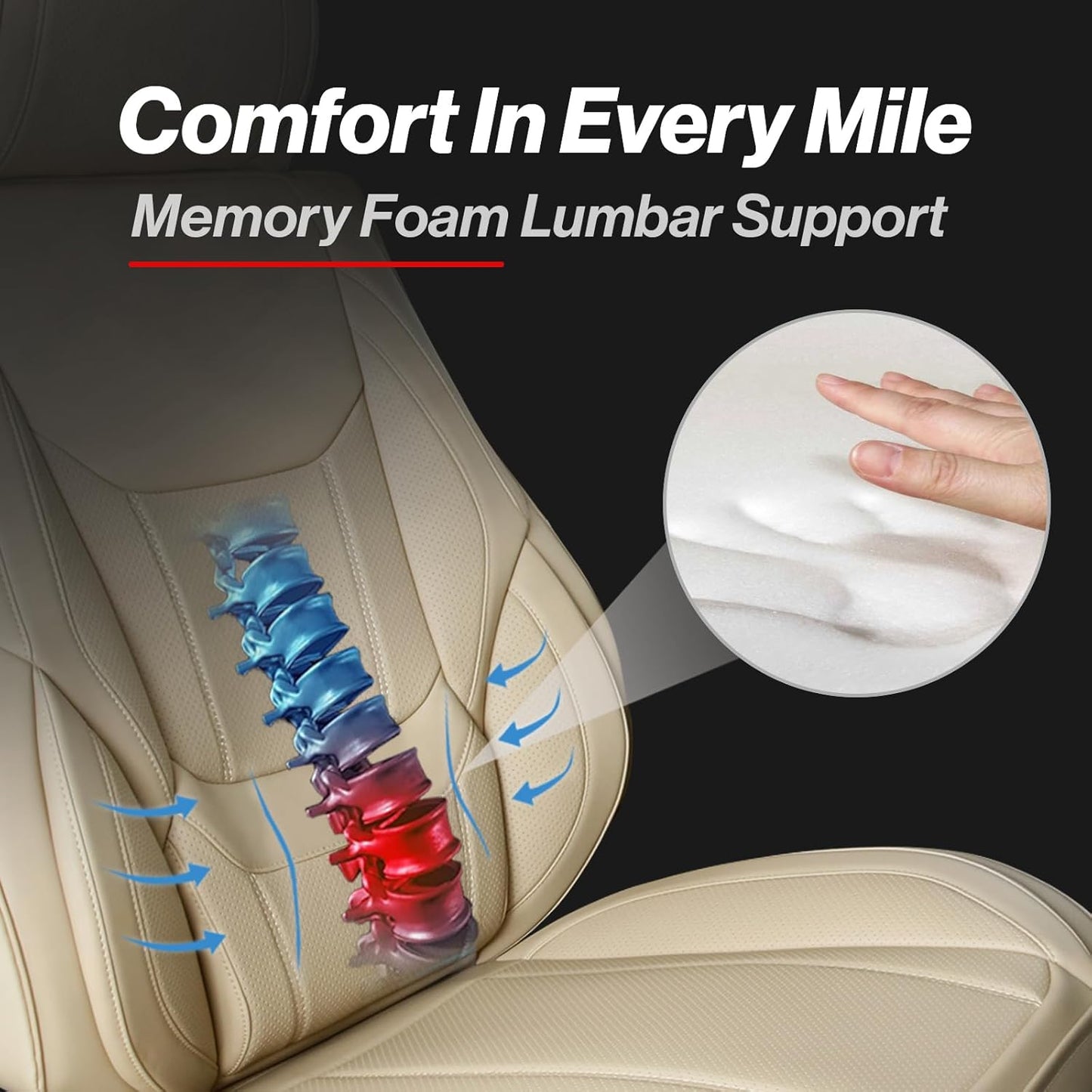 Coverland Custom Car Seat Covers Compatible with Frontier, Tacoma - Premium Leather Non-Slip Memory Foam Waterproof Seat Cover Custom Interior Protector Full Set-Beige [See Size Chart-Size X132]