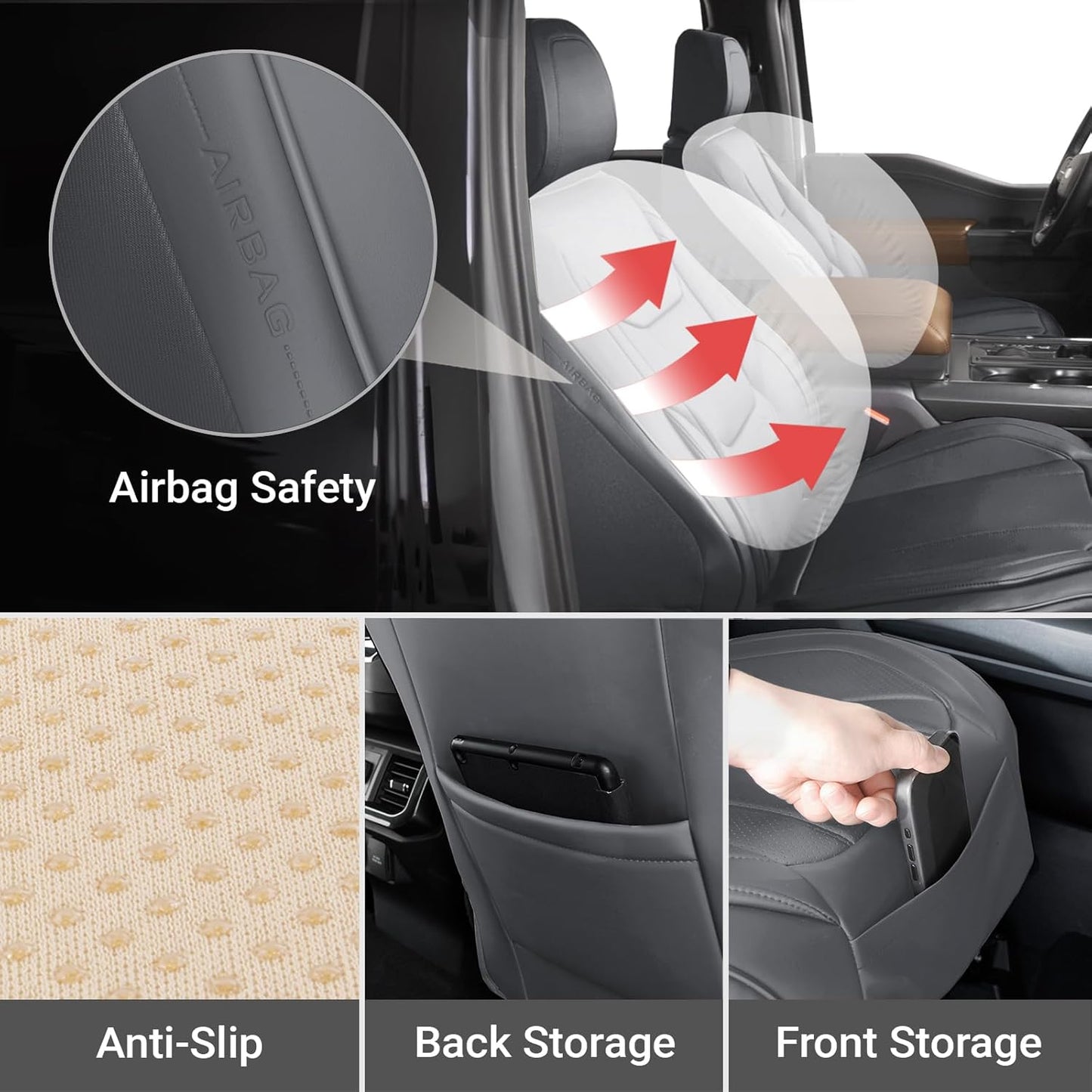 Coverland Custom Car Seat Covers Compatible with Silverado 1500, Frontier, Tacoma - Premium Leather Non-Slip Memory Foam Waterproof Interior Protector Front Seat-Dark Gray [See Size Chart-Size A31]