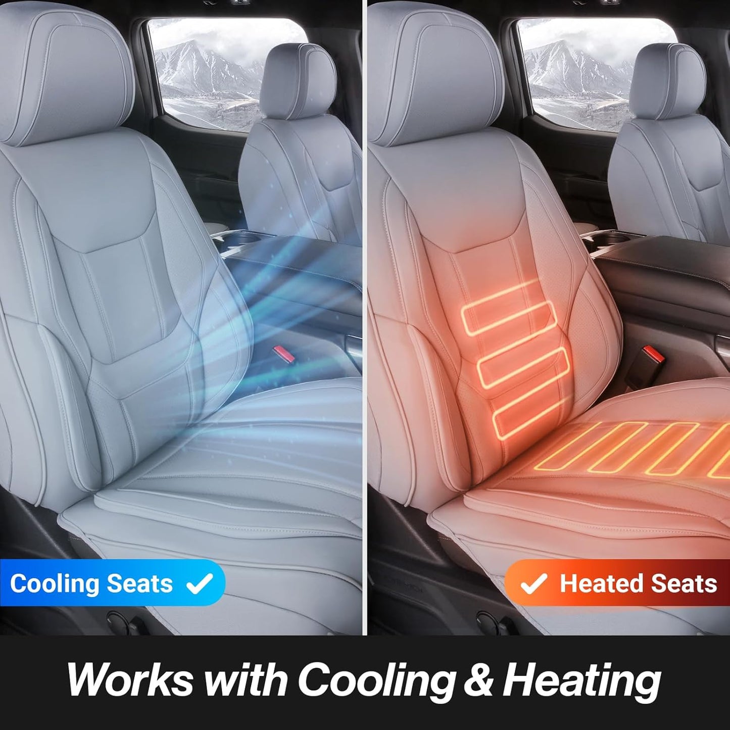 Coverland Custom Car Seat Covers Compatible with Sierra 1500 2500HD, Silverado 1500 - Premium Leather Non-Slip Memory Foam Waterproof Interior Protector Full Set-Gray [See Size Chart-Size X108]
