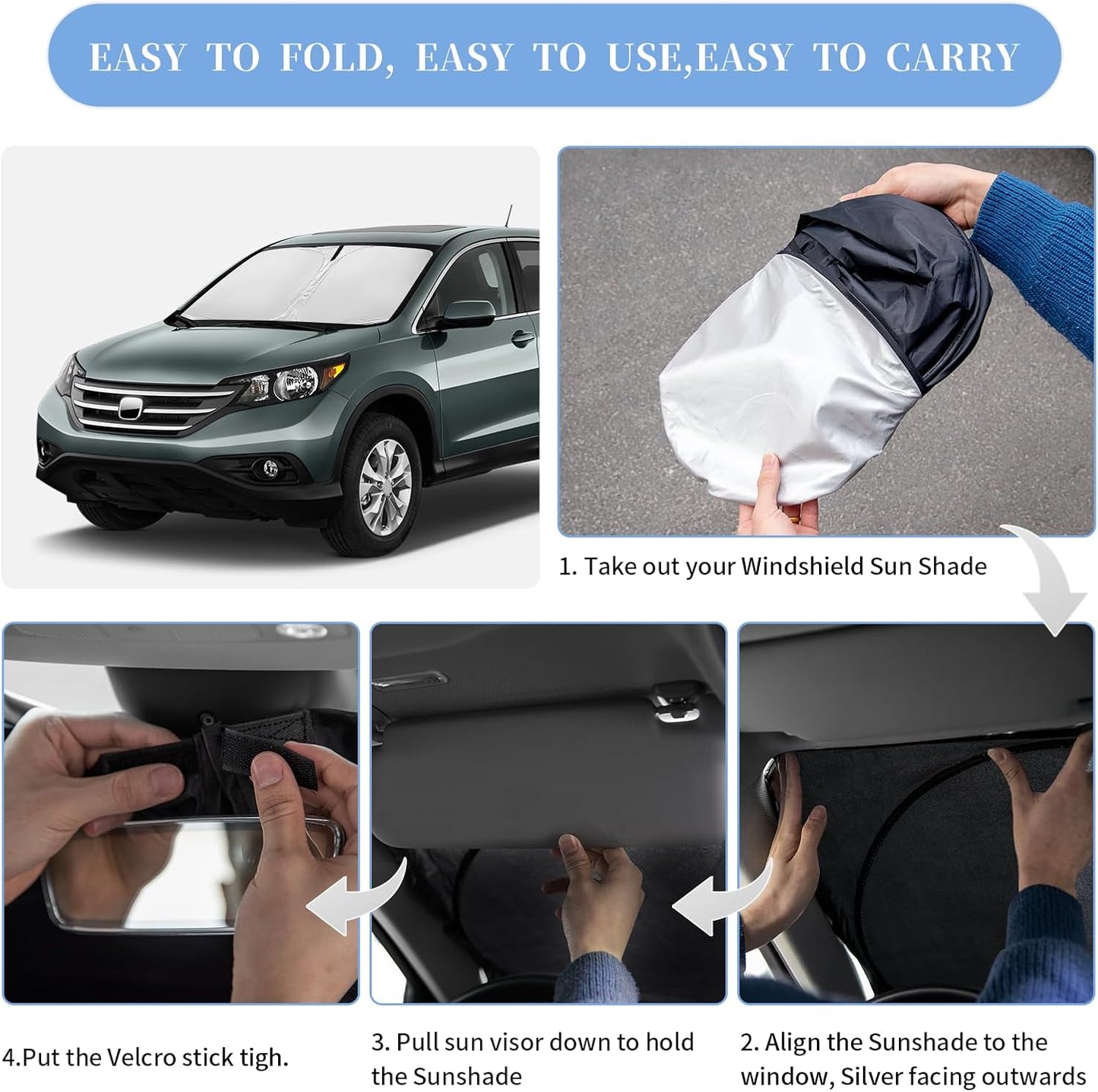 for Toyota RAV4 Sun Shade Sunshade Windshield Cover - 4 Layers Front Window Shade for RAV-4 2013-2018 Custom Fit Sun Visor - 240T Retractable Shade Blocks UV Rays Car Accessories