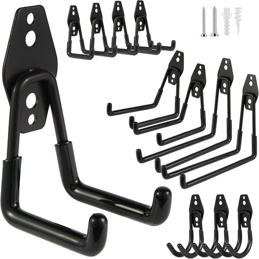 Steel Garage Hooks Wall Tool Organizer, 12 Pack Garage Storage Hook Heavy Duty Utility Storage Hangers Black for Ladders, Ropes, Garden Tools