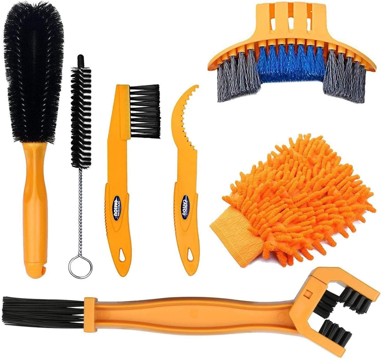 7pcs Bicycle Bike Cleaning Tools Set, Bike Clean Brush Kit Suitable for Mountain, Road, City, Hybrid, BMX and Folding Bike