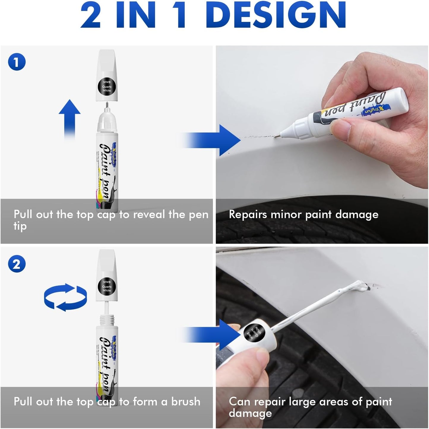 Quartz White (WW8) Touch Up Paint Compatible with Hyundai, DIY Car Paint Scratch Repair, Automotive Paints, Quick & Easy Fix Scratch Repair for Tucson/Elantra/Santa Fe/Sonata