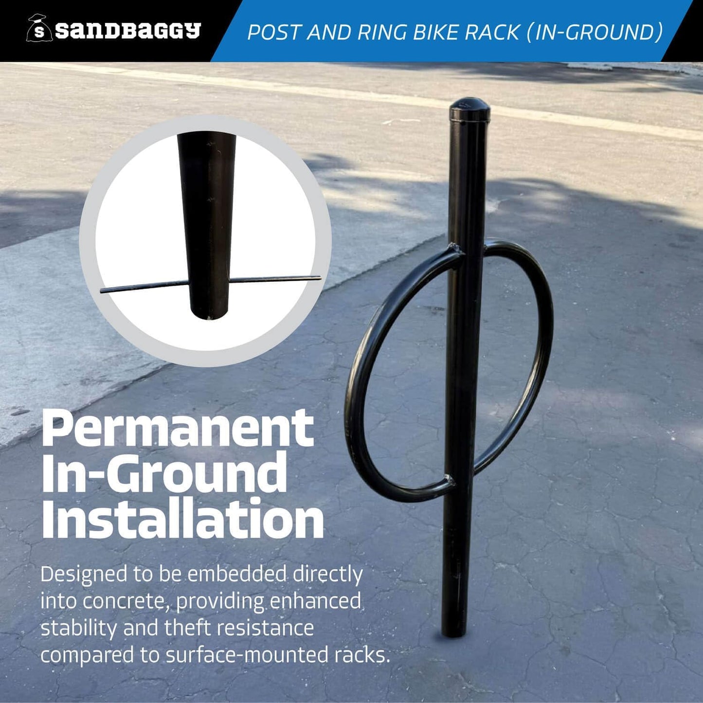 Sandbaggy Post and Ring Rack - In Ground - Commercial Outdoor Bike Parking & Storage Racks (Green, 1)