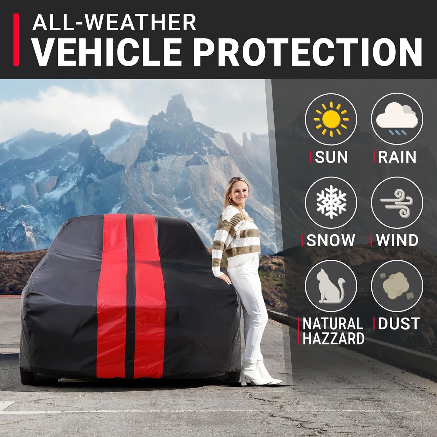 iCarCover Custom Car Cover for Buick Riviera (1979-1985) Waterproof All-Weather Rain Snow UV Sun Protector Full Exterior Indoor Outdoor Car Cover (Stripe - Black/Red)