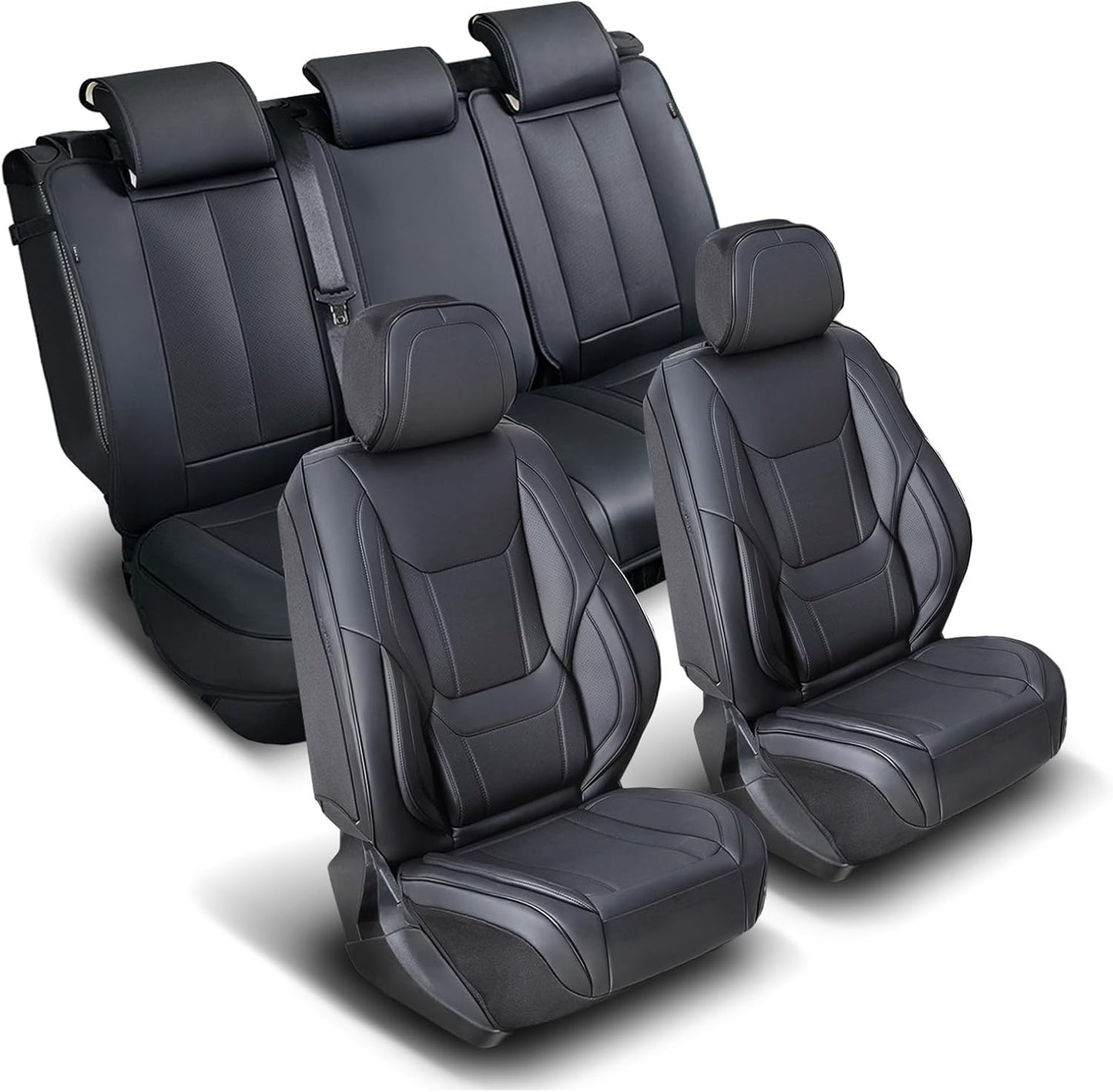 Coverland Custom Car Seat Covers Compatible with Sierra 2500HD, Silverado 2500HD - Premium Leather Non-Slip Waterproof Cover Custom Interior Protector Full Set-Black [See Size Chart-Size X117]