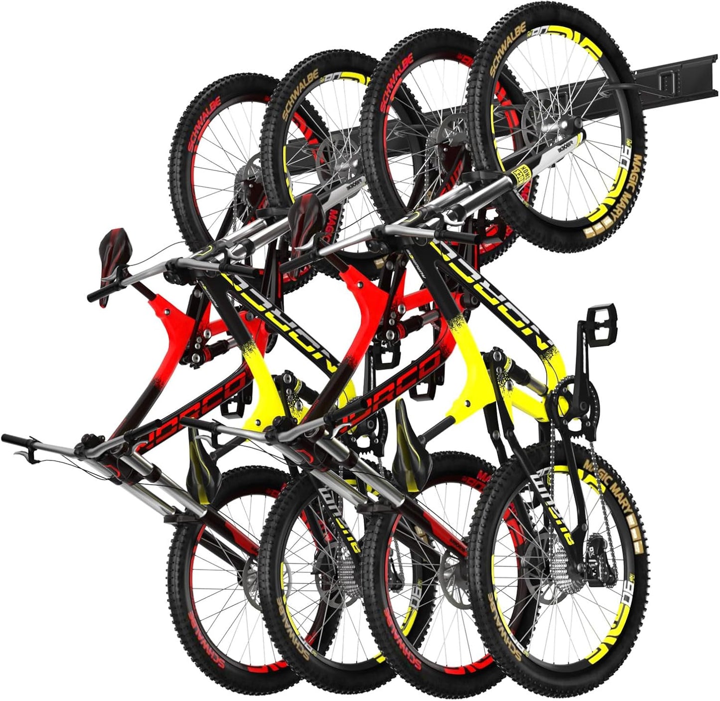 Bike Rack Wall Mount, Bike Hooks for Garage Storage,Vertical Bike Hanger for Indoor Use, Holds Up to 300 lbs, Adjustable Hook System with 4 Hooks and 3 Rails,48 Inches, Black