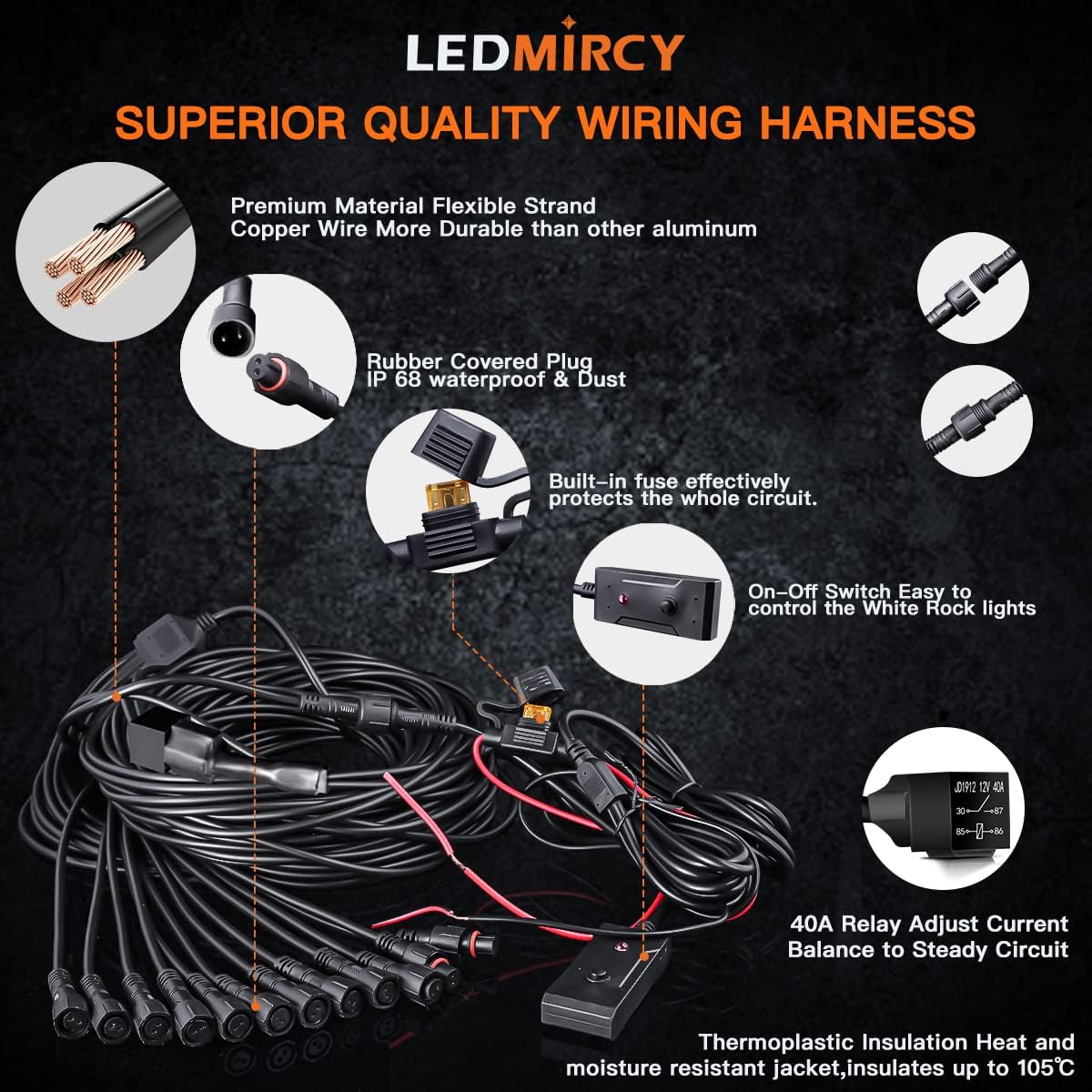 R3 White LED Rock Lights Kit 12PCS with Switch Wire Harness for ATV UTV SUV Off Road RZR Trucks Underglow Pure White Lights Trail Rig Lights Under Body High Power Waterproof Shockproof Light