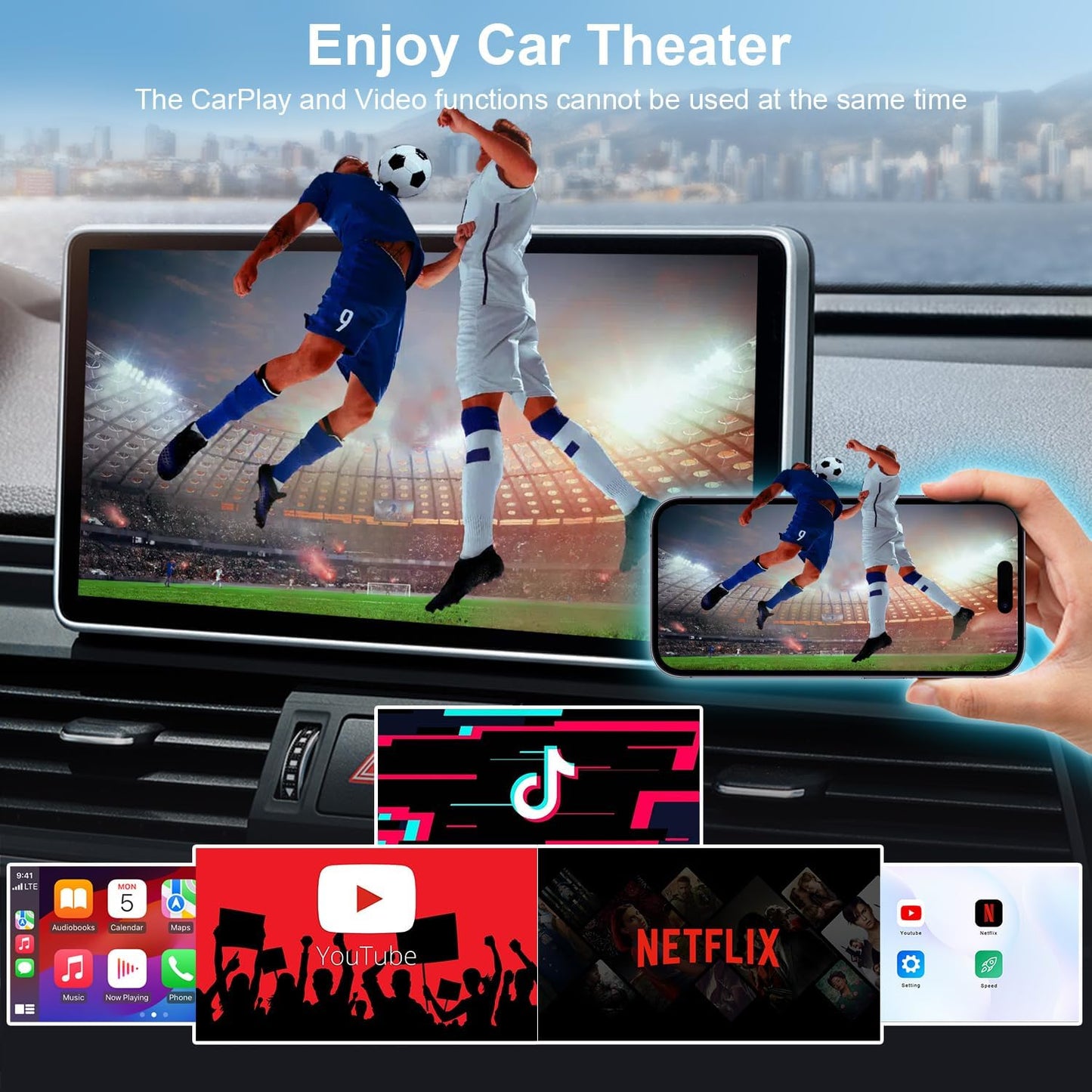 Wireless CarPlay Adapter, CarPlay Wireless Adapter Supports Netflix, YouTube, and Tiktok Stream Media Play, for OEM Wired CarPlay to Wireless Dongle, Fits for Cars from 2016 & iOS 10+ Phone