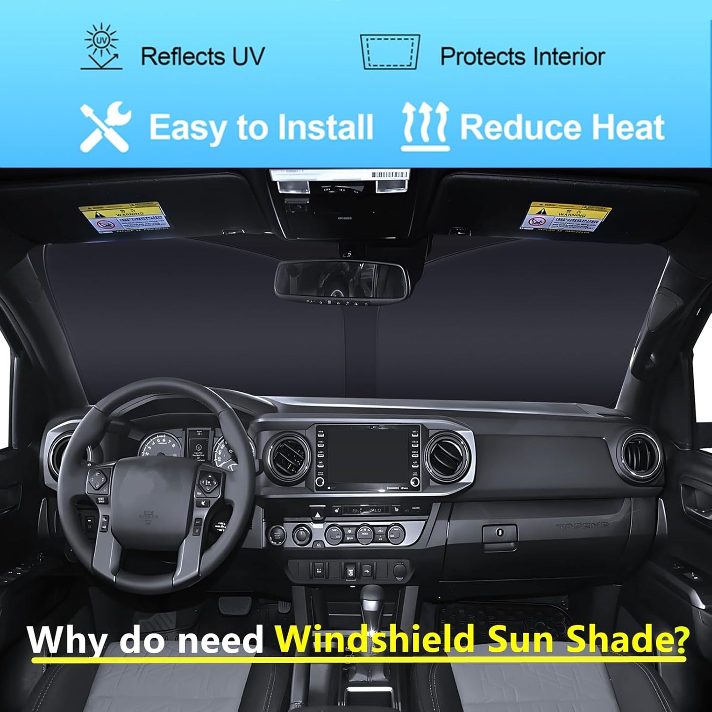 Windshield Sun Shade for GMC Yukon 2021-2025 4-Layer Front Window Shade Custom Sun Visor 240T Shade Blocks UV Keep Your Car Cooler