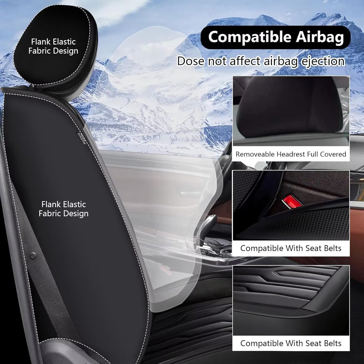YORKNEIC Fit for Hyundai Kona Seat Covers 2018-2025: Leather Waterproof Car Seat Covers Anti-Slip Protector 2 Front Set (2 Seats, Black)