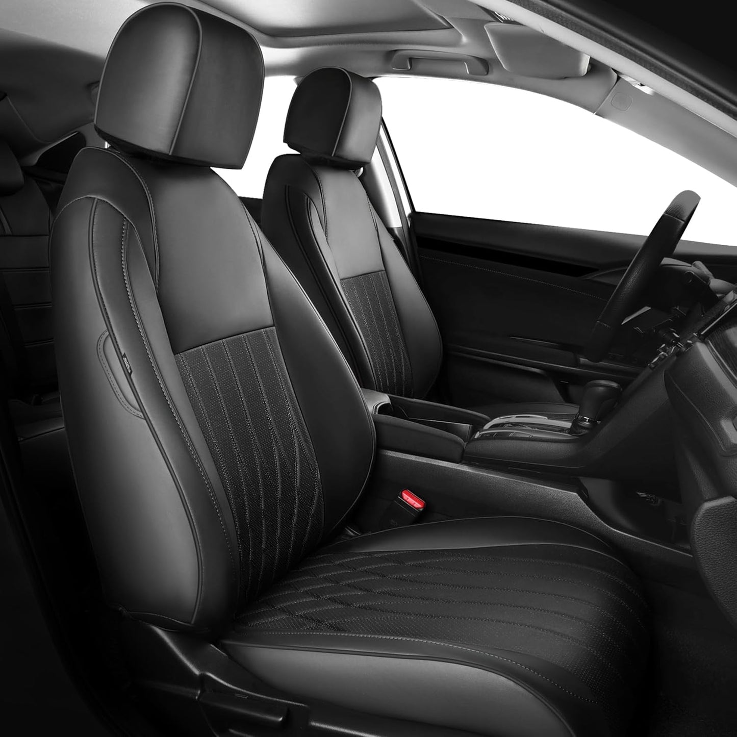 Seat Covers for Honda Civic Sedan 4DR Sedan LX 2022 2023 2024 2025.Faux Leather Car Seats Cover Full Set,(Rear Row Solid Folding Backrest)-Black