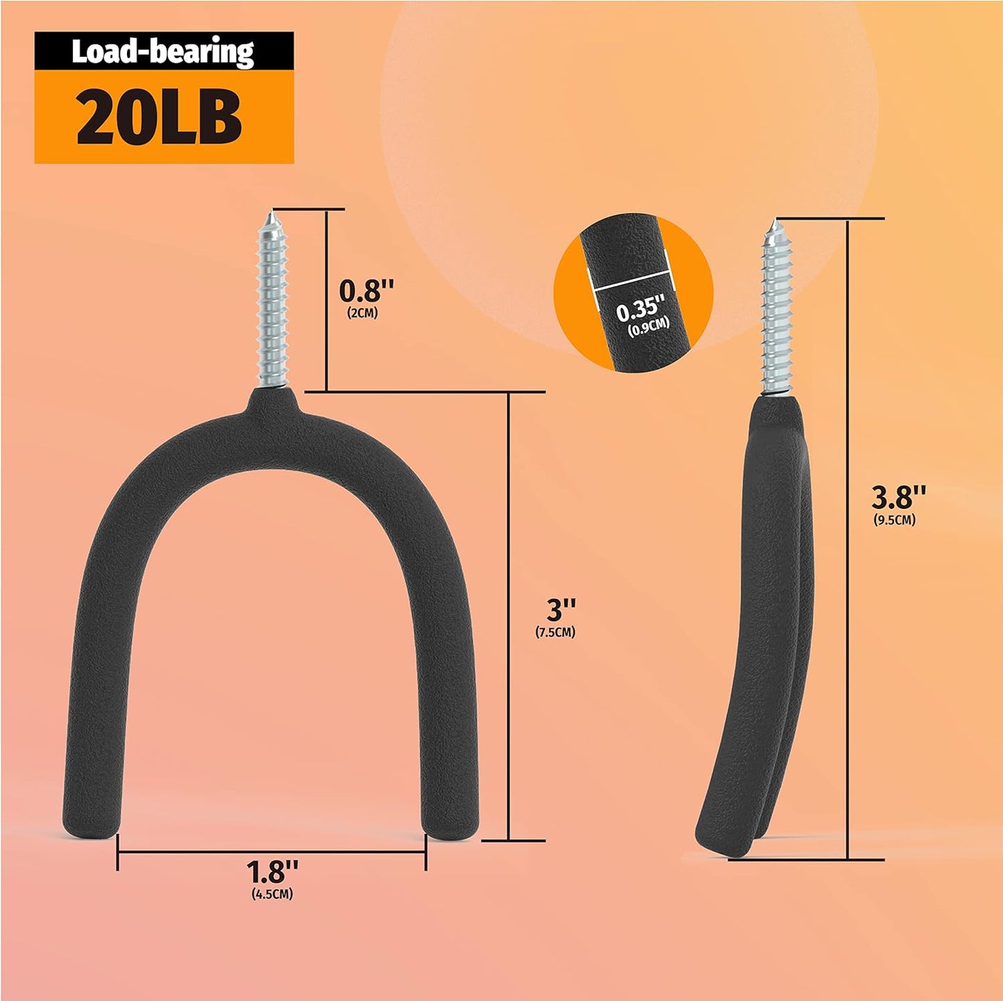 HUHOLE Screw in U Hook, Black, 16PC, Shovel Holder Wall Mount, U Hooks for Hanging Garden Tools