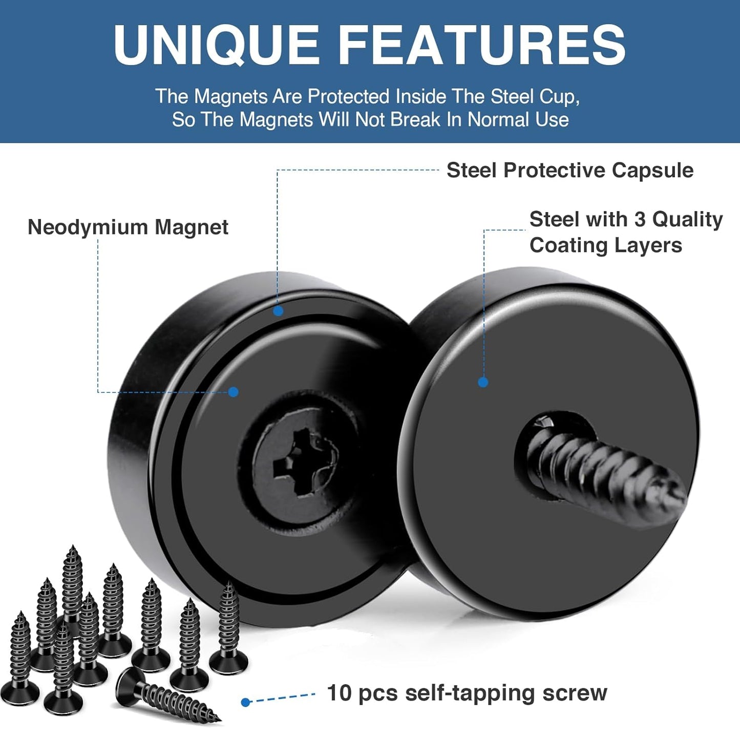 MIKEDE Magnets with Hole, 70LB Strong Rare Earth Magnets, Black Cup Magnet Neodymium with Countersunk Hole Steel Capsule, Powerful Pot with Screws-10 Pack Visit The MIKEDE Store