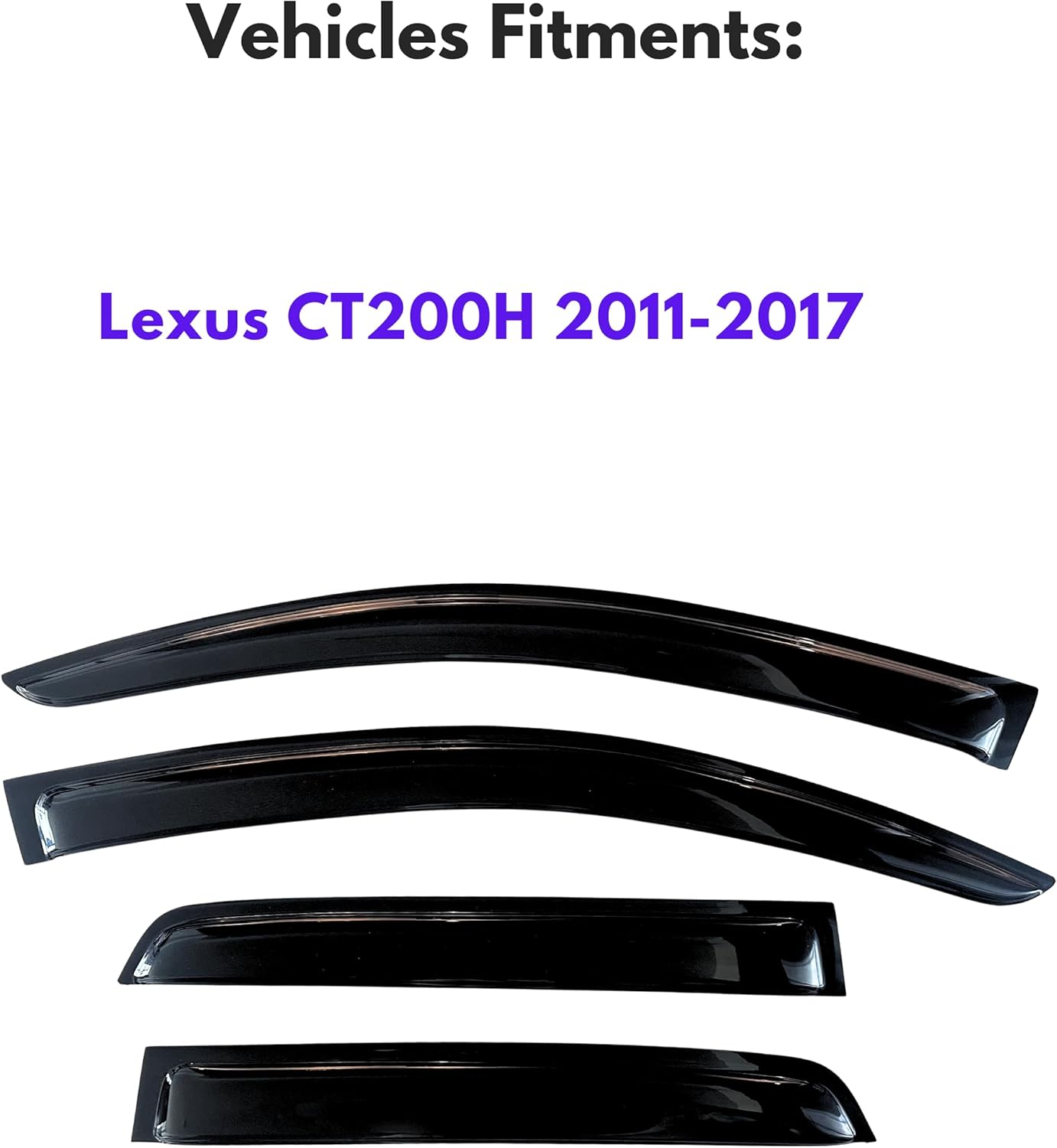 KPY Window Visors Compatible with Lexus CT200H 2011-2017, 4PC Rain Guard Side Vent Deflectors Tape-On Style, 2011 2012 2013 2014 2015 2016 2017