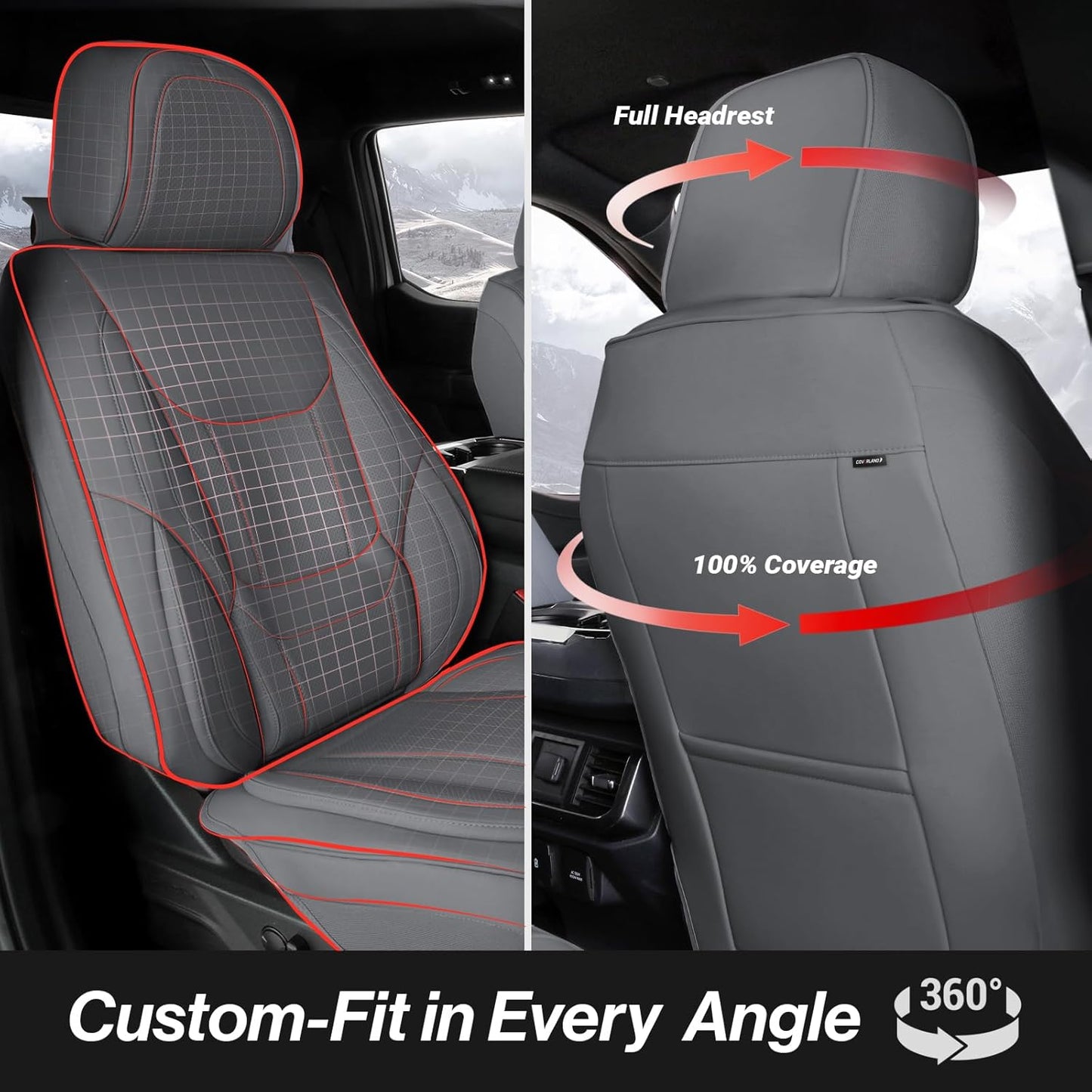 Coverland Custom Car Seat Covers Compatible with 2007-2014 Sierra 2500HD Crew Cab - Premium Leather Non-Slip Memory Foam Waterproof Interior Protector Full Set-Dark Gray [See Size Chart-Size X136]
