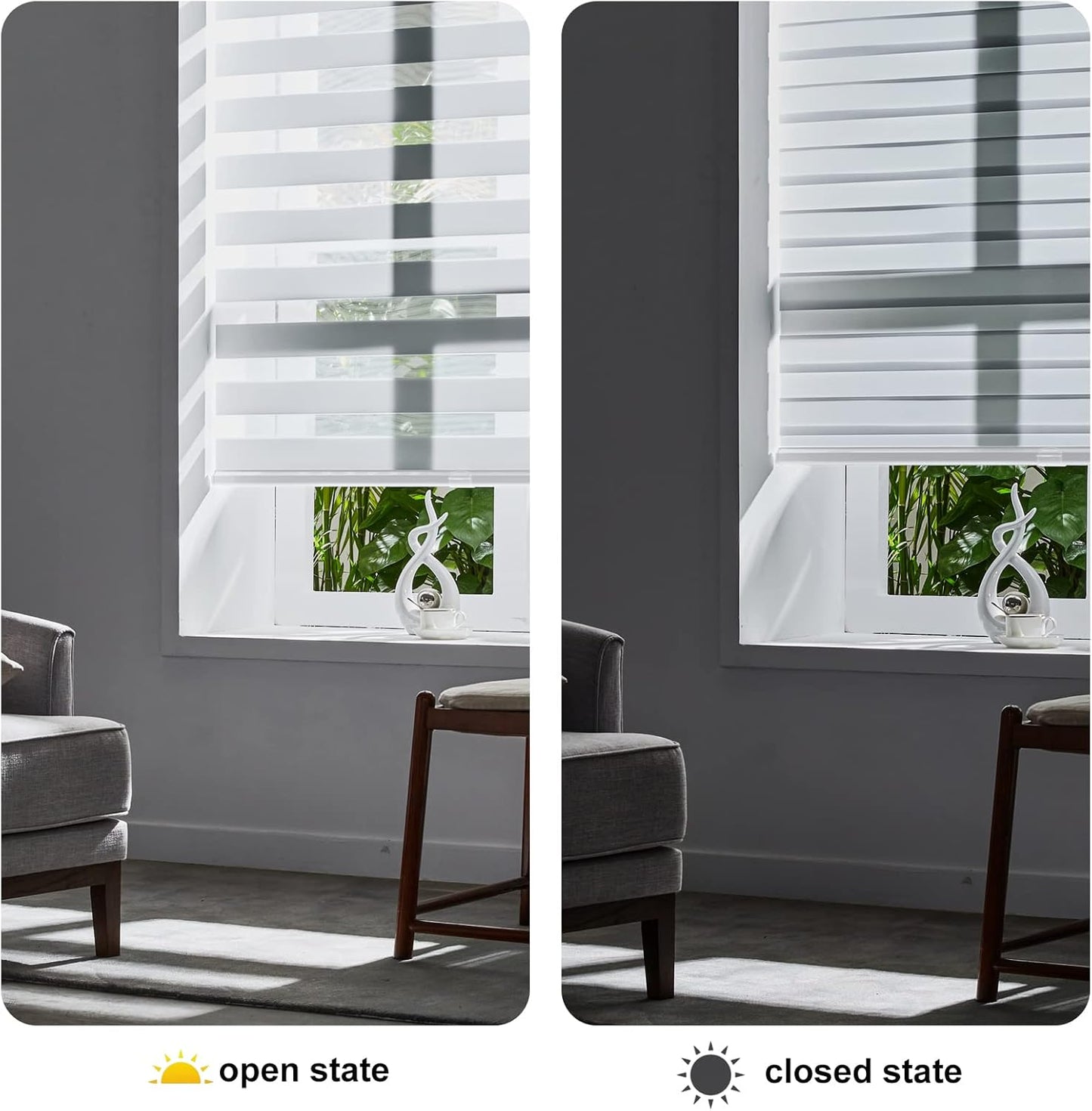 Persilux Cordless Zebra Blinds for Indoor Windows, Free-Stop Zebra Blinds Cordless, Light Filtering Sheer Shades Dual Layer for Day and Night, Zebra Roller Shades for Home (22.5" W X 64" H, White)