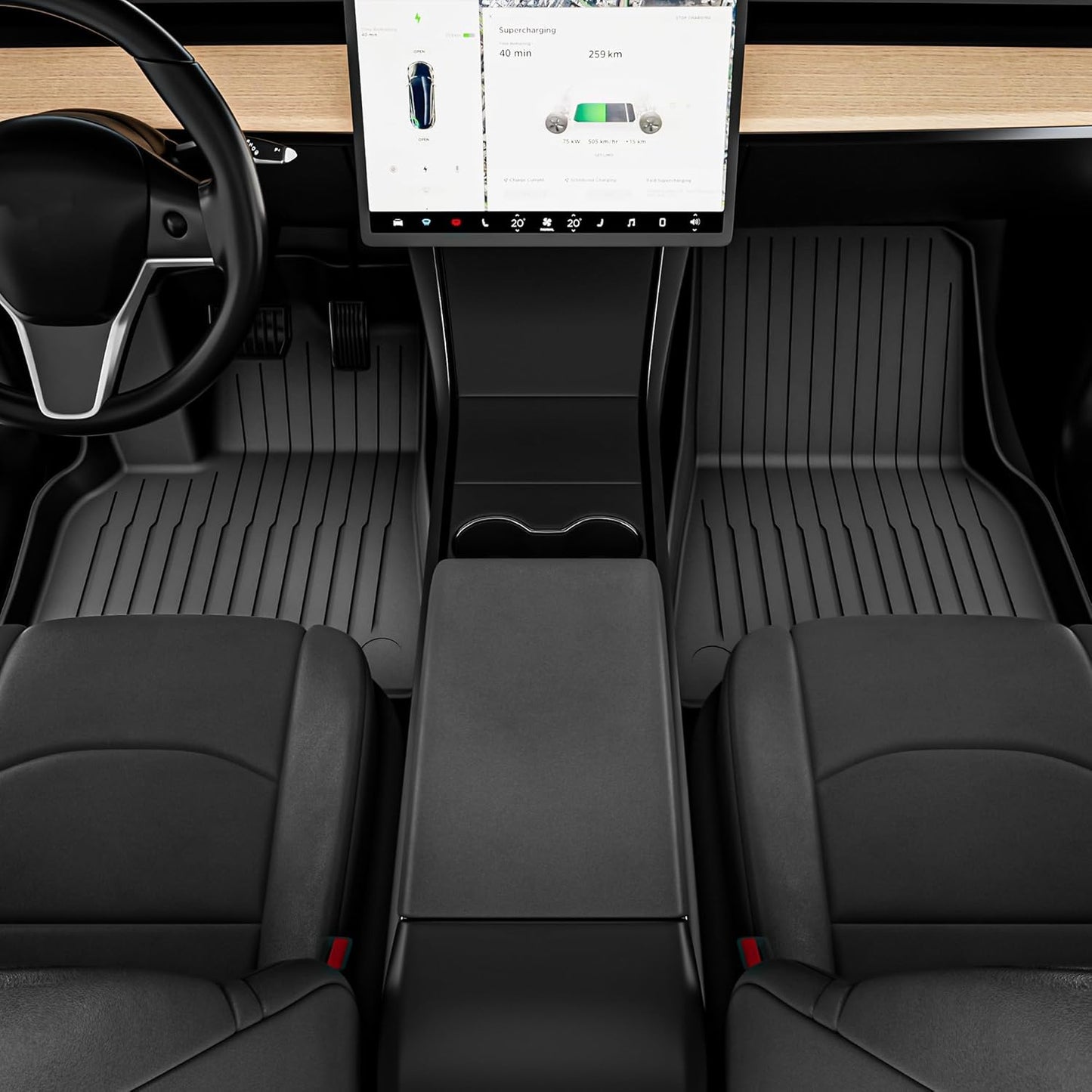 OEDRO Floor Mats 9 Pcs Fits for Tesla Model Y 7-Seater 2024-2020 Custom Fit All Weather TPE Automotive Trunk Mat with Backrest Mat Accessories Back Seat Protector for Model Y Car Floor Mats Set