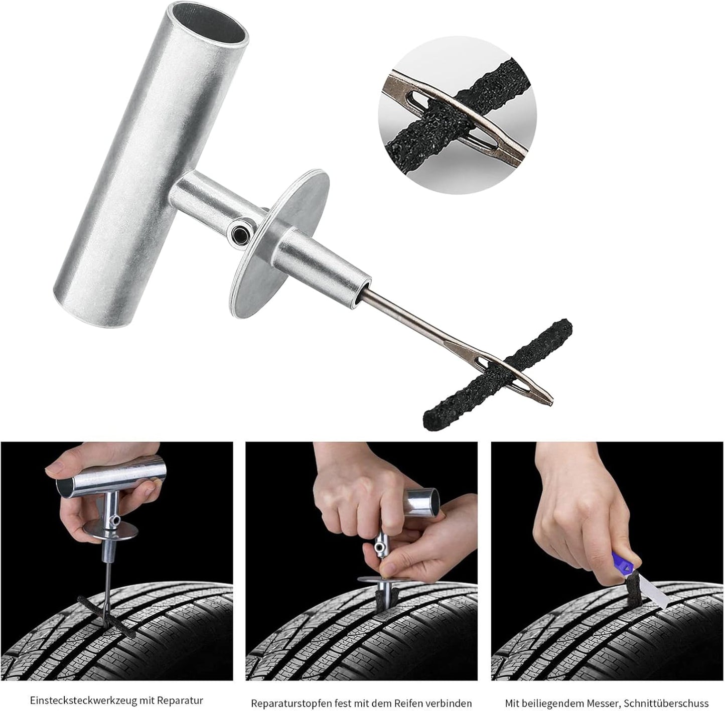 Tire Repair Kit - 68pcs Heavy Duty Tire Plug Kit, Universal Tire Repair Tools to Fix Punctures and Plug Flats Patch Kit for car Motorcycle, Truck, ARB，ATV, Tractor, RV, SUV, Trailer