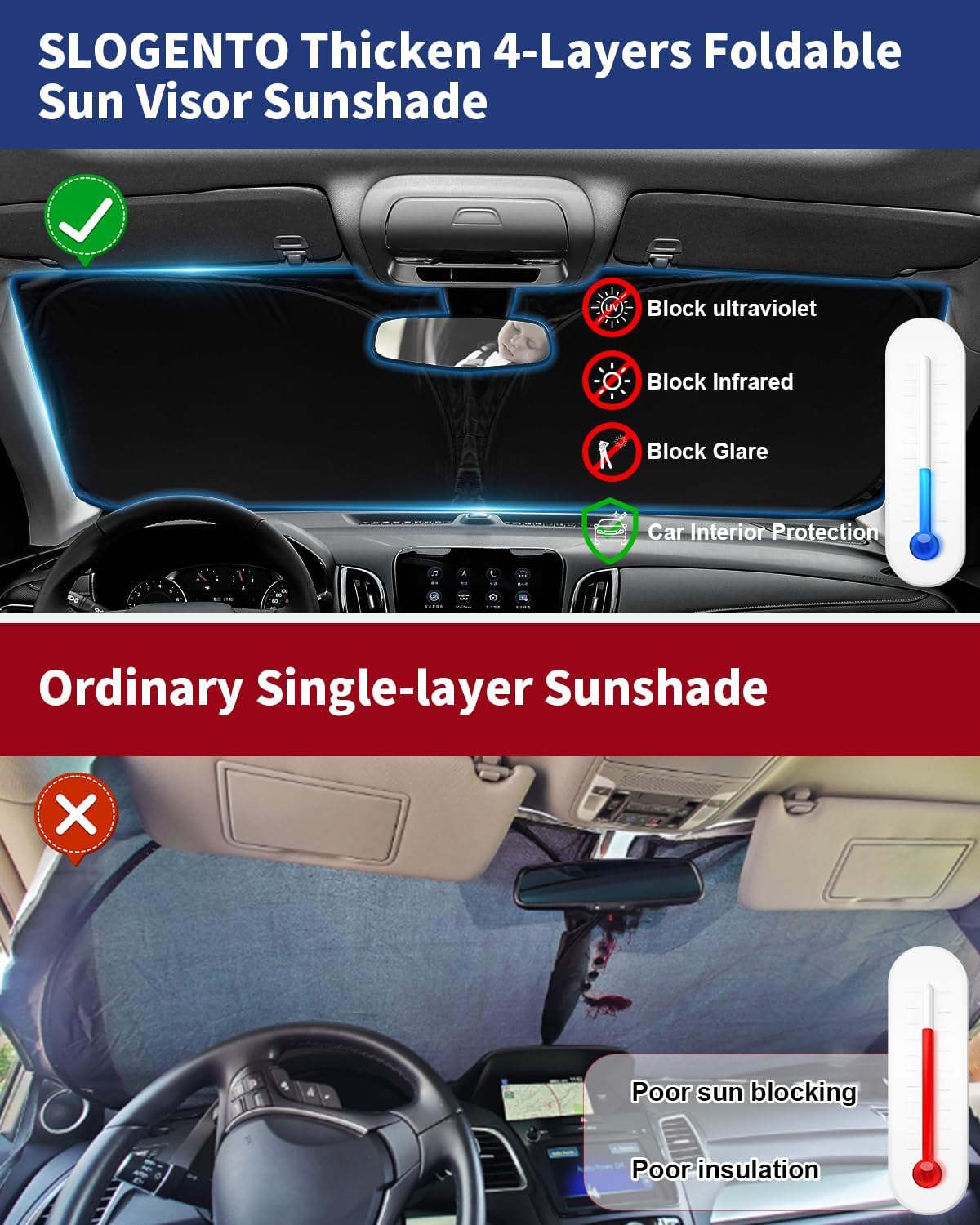 Sunshade Sun Shade for 2020 2021 2022 2023 2024 2025 Kia Telluride Accessories Custom Fit Telluride Windshield Cover Fodable 240T 4-Layer Front Window Shield Sun Visor Protector Block UV Rays