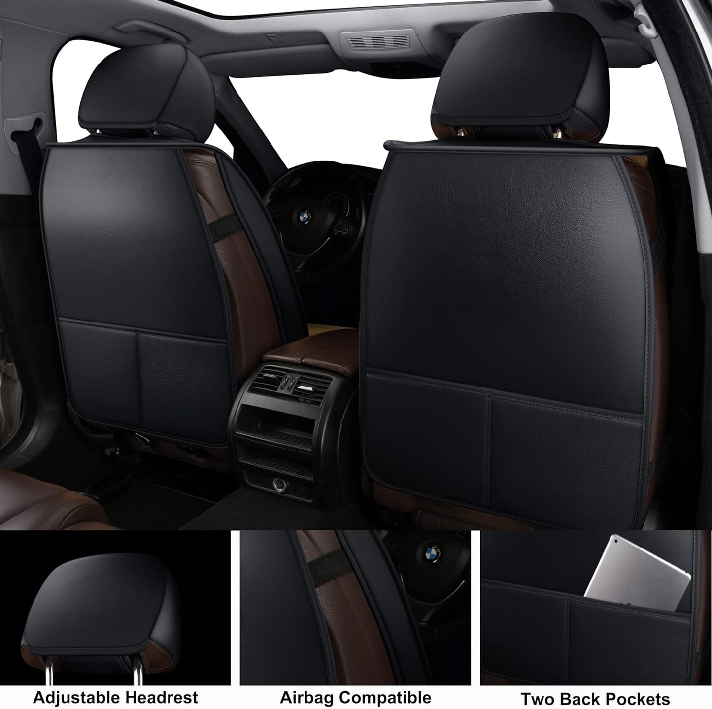 LINGVIDO Car Seat Covers, Breathable and Waterproof Faux Leather Automotive Seat Covers for Cars SUV Truck Sedan,Universal Anti-Slip Driver Seat Cover with Backrest (Full Seat, Gray+Black)