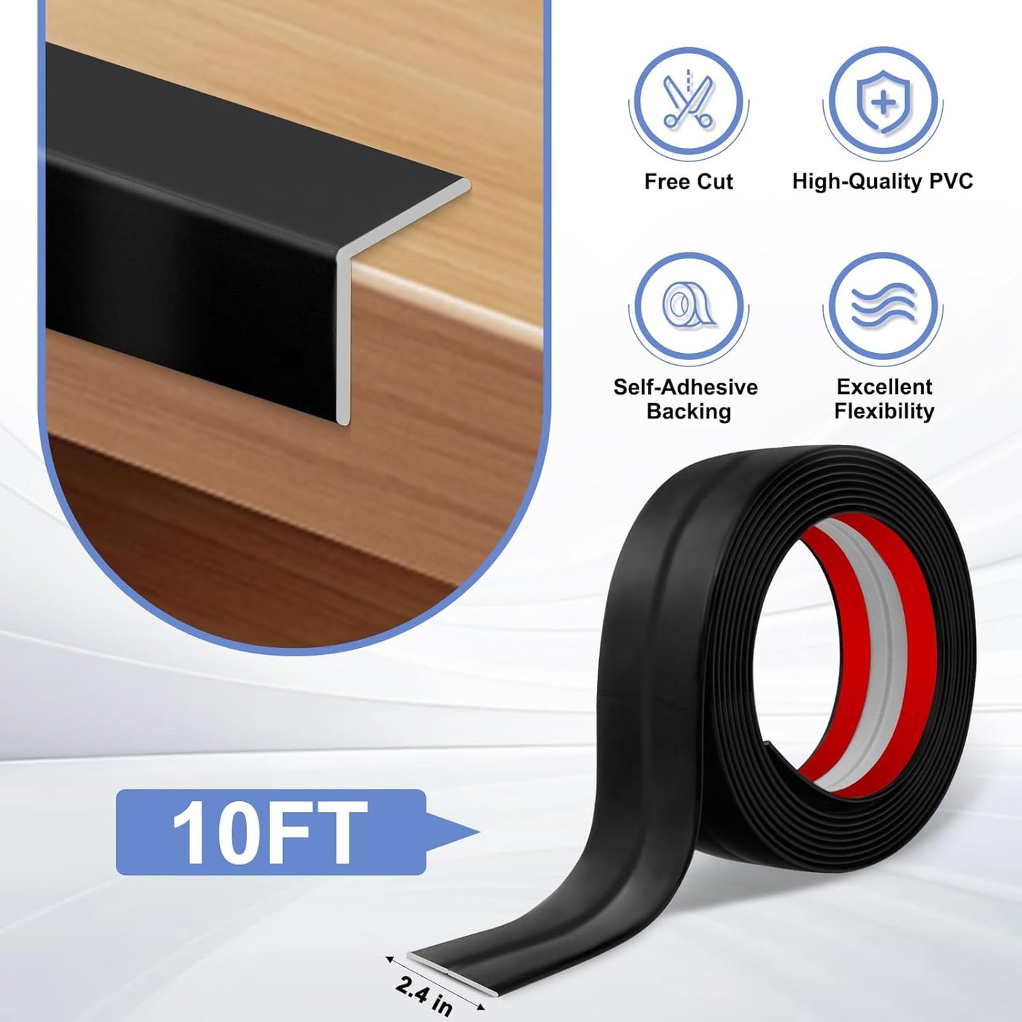 Wall Corner Protector Moulding Trim Peel and Stick Wall Corner Guards Trim Flexible Self Adhesive Edge Protector Moulding, 2.4 in x 10 Ft, Black
