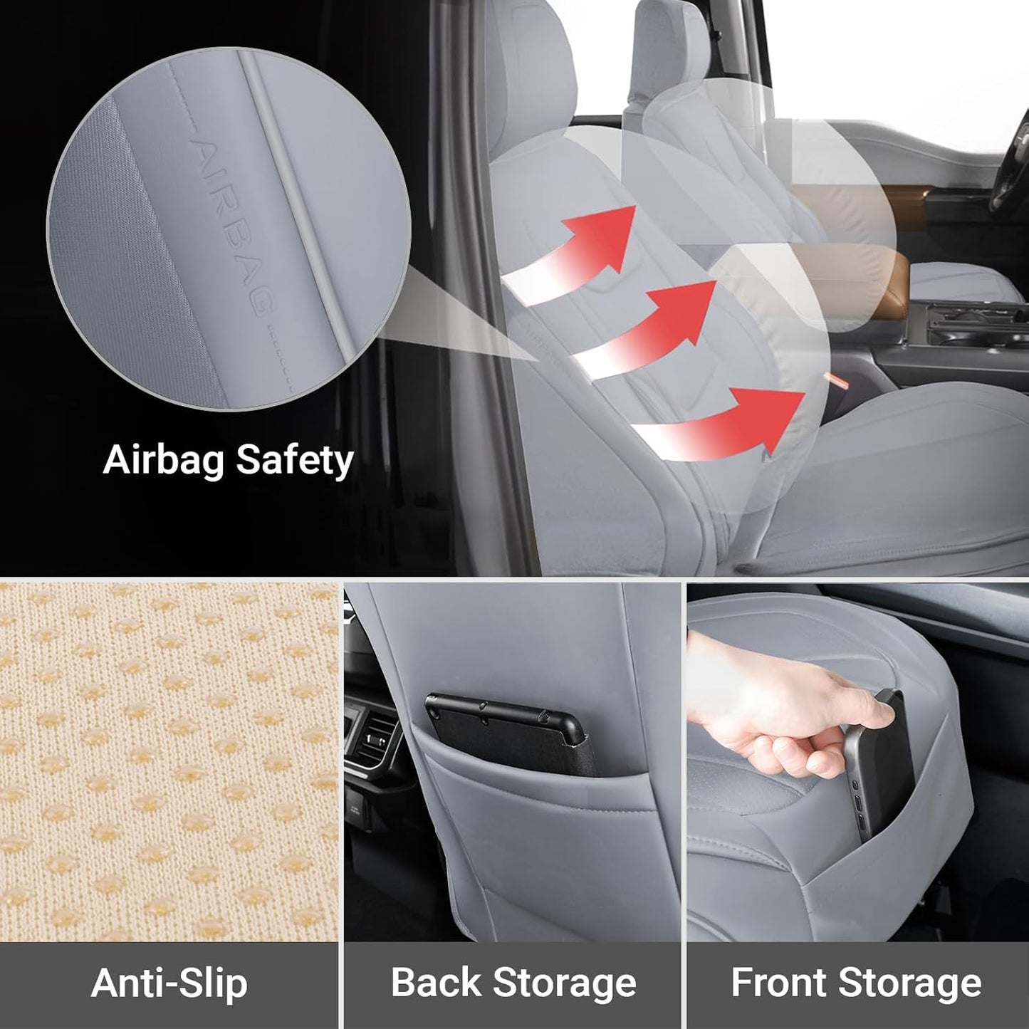 Coverland Custom Car Seat Covers Compatible with Silverado 2500HD, Maverick, Frontier - Premium Leather Non-Slip Memory Foam Waterproof Protector Front Seat-Gray [See Size Chart-Size A40]
