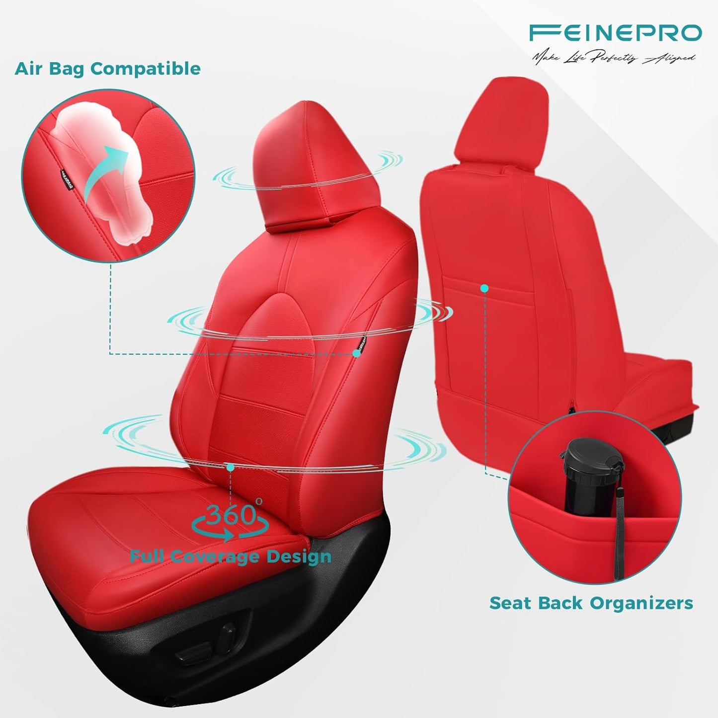 for Toyota Camry Seat Covers XLE XSE V6 2018 2019 2020 2021 2022 2023 2024 - Waterproof Breathable Leather Seat Covers for Cars, Custom Fit Car Seat Covers Full Set, Red Not for Hybrid