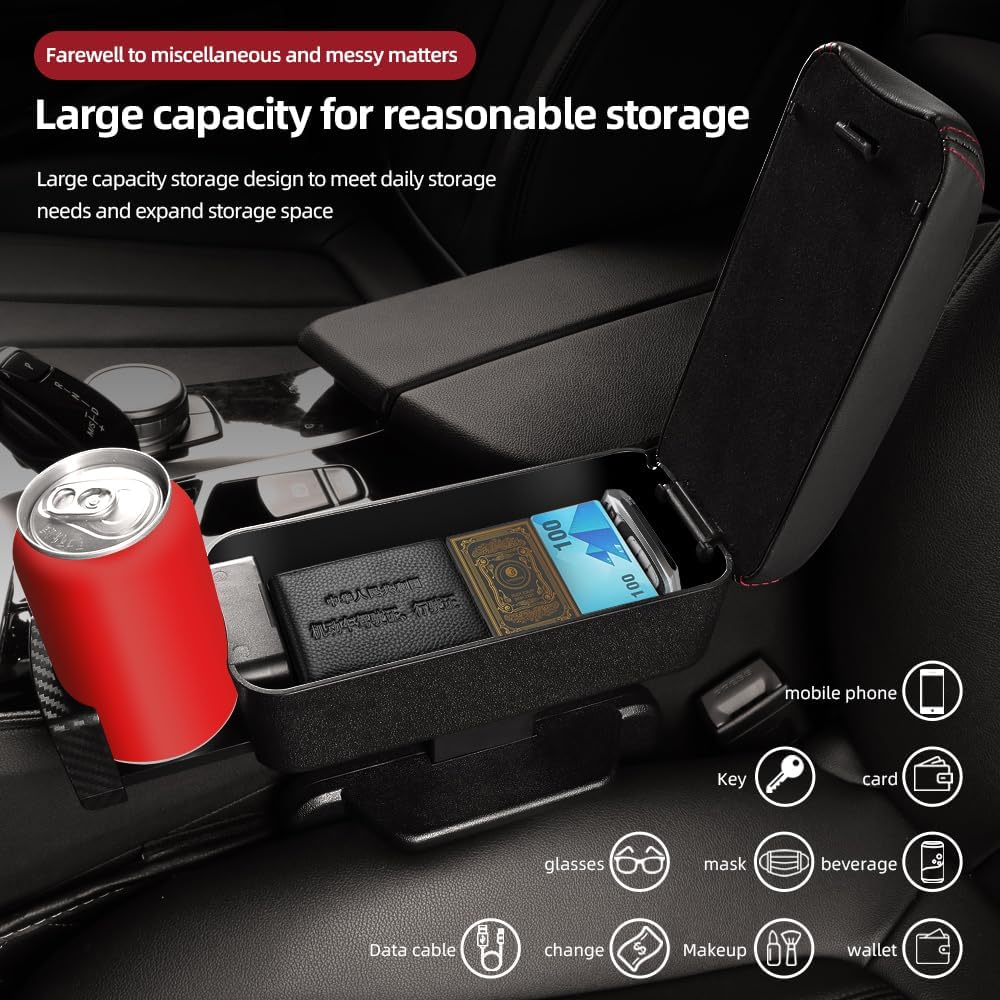 JEYODA Car Armrest Box with Cup Holder Car Central Liftable Armres Storage Organizer Box Arm Rest，Car Seat Gap Filler Organizer 1PC(Red)