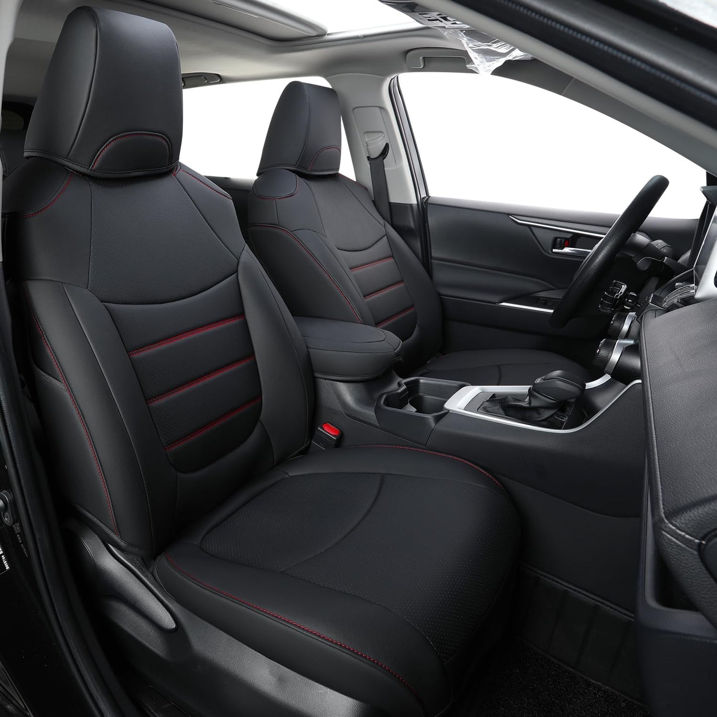 RISINGSTAR Rav4 Hybrid Seat Covers, fit 2019-2025 Toyota Rav4 Hybrid LE,XLE,Woodland Edition,XLE Premium,Limited, Not for XSE/SE/Plug-in(Black&Red)