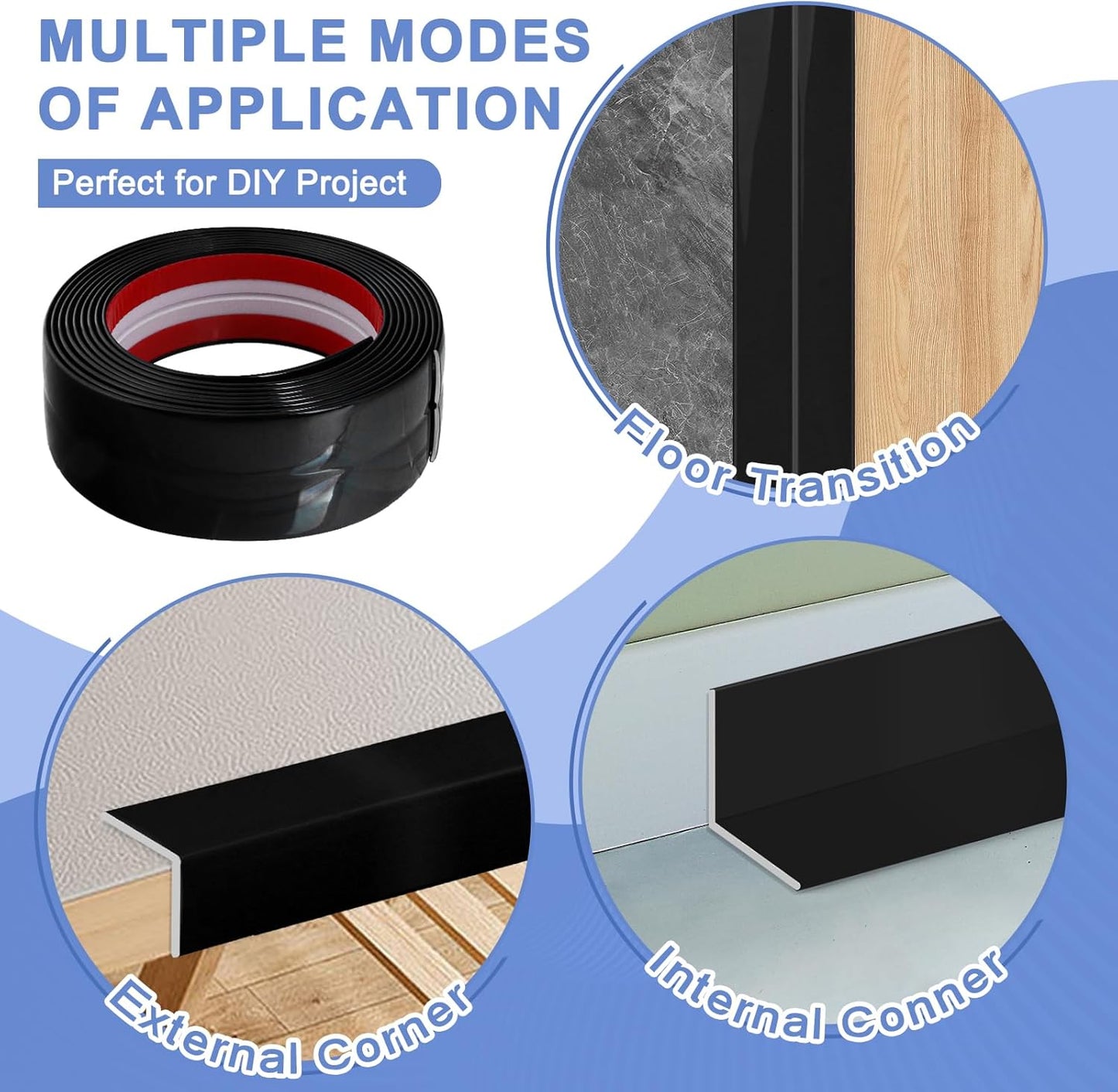 Wall Corner Protector Moulding Trim Peel and Stick Wall Corner Guards Trim Flexible Self Adhesive Edge Protector Moulding, 0.8 in x 10 Ft, Black