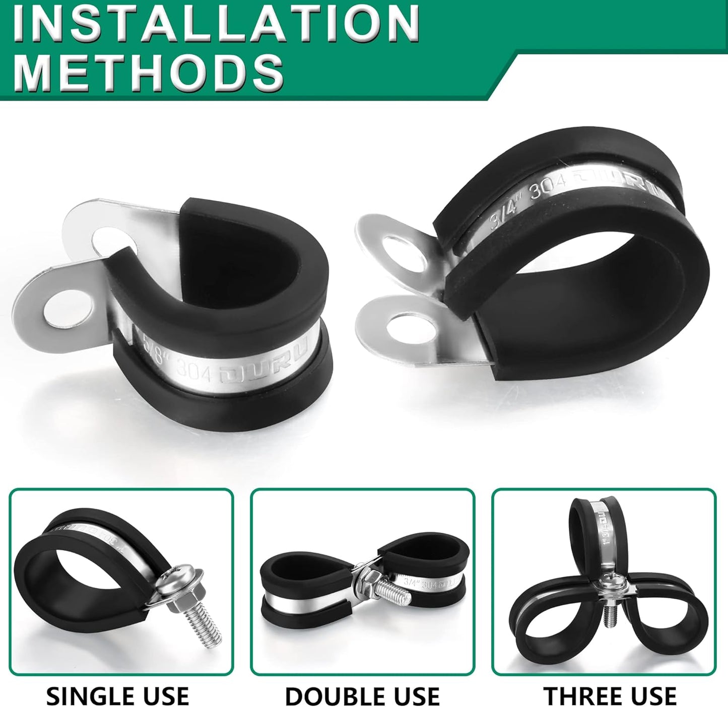 10pcs 2 Inch Stainless Steel Cable Clamps,Rubber Coated Cushioned Insulated Cable Clamp,Automotive Cable Wire Clamps,Pipe Clamps,Metal Clamp for Tube,Lines,Wire Cord Installation(Black,51mm)