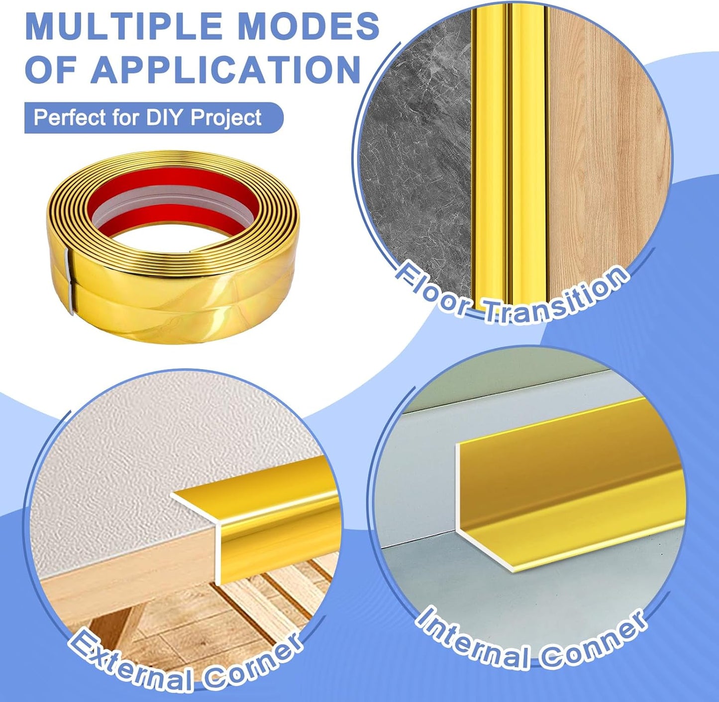 Wall Corner Protector Moulding Trim Peel and Stick Wall Corner Guards Trim Flexible Self Adhesive Edge Protector Moulding, 1.6 in x 10 Ft, Gold
