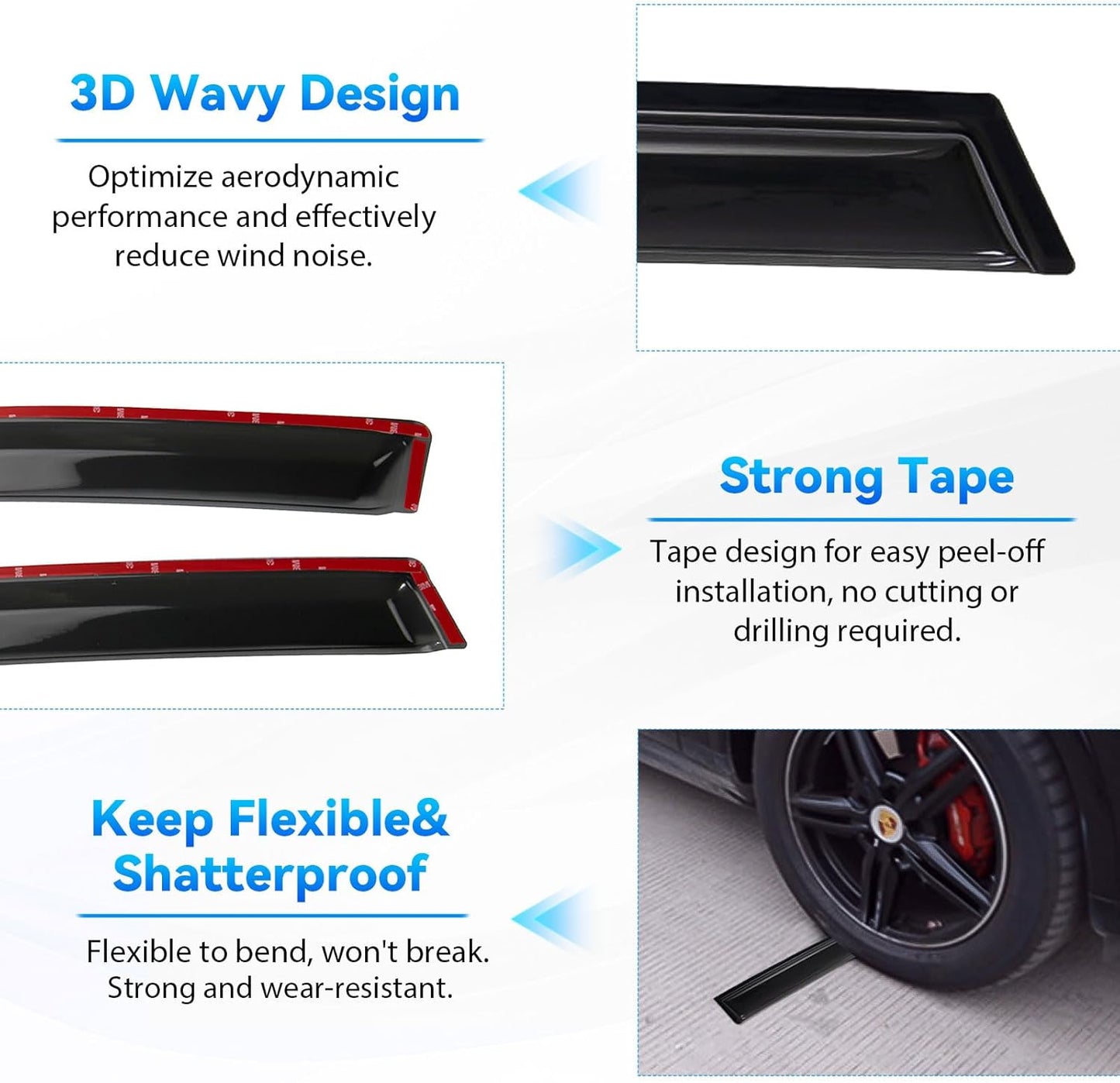 4pcs Front+Rear Smoke Tint Sun/Rain Guard Outside Mount Tape-On Vent Window Visors Compatible with 10-17 Terrain