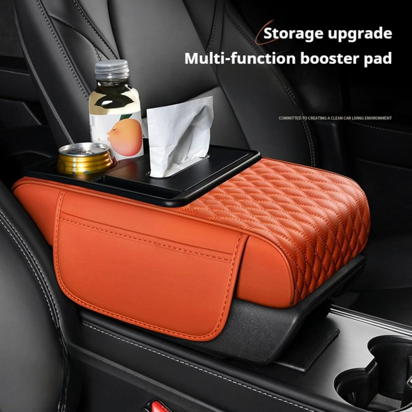 Center Console Cover Organizer, 5-In-1 Arm Rest Cover for Car with Cup Holder & Storage Pocket & Tissue Holder, Armrest Cover Cushion Pad, Water Ripples, Beige