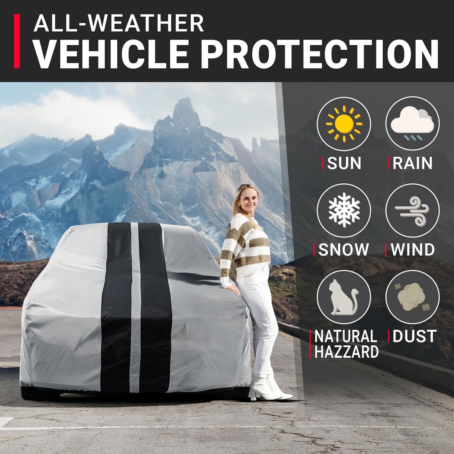 iCarCover Custom Car Cover for Chevy Monza Wagon (1978-1979) Waterproof All Weather Rain Snow UV Sun Protector Full Exterior Indoor Outdoor Car Cover (Stripe - Gray/Black)