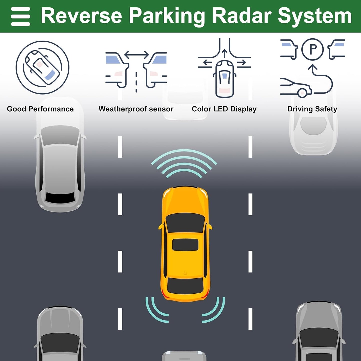 Motoforti Universal Car Auto Vehicle Reverse Backup Radar System Reverse Parking Sensors Alarm Buzzer Reminder Distance Detection Black 8 Parking Sensors