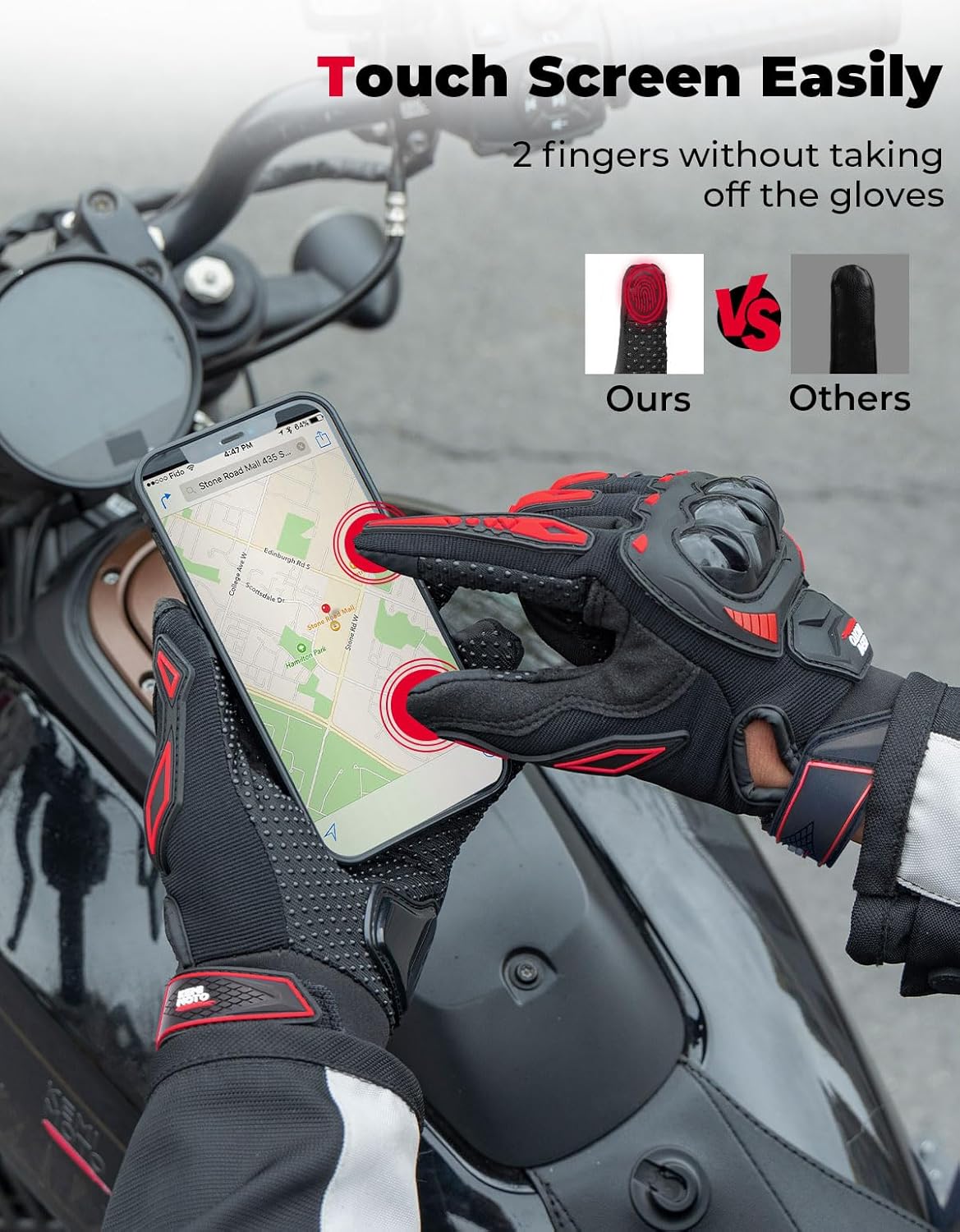 KEMIMOTO Motorcycle Gloves for Men/Women, Touchscreen Dirt Bike Gloves with Shell, Anti-Slip for Motorbike, Riding, Racing, Cycling, Dirt Bike, ATV, UTV, Motocross, BMX, Hiking