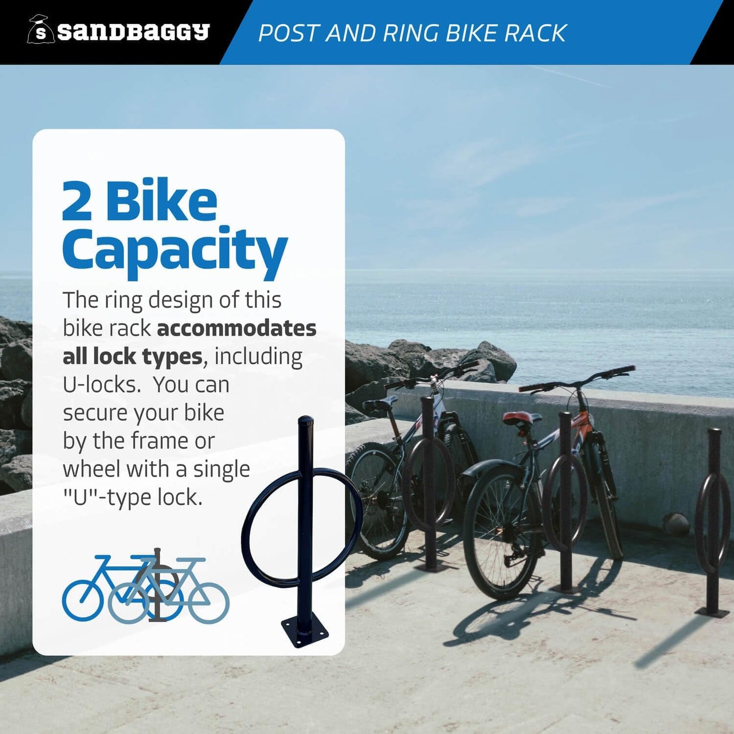 Sandbaggy Post and Ring Bike Rack - Commercial Bike Racks - Galvanized Steel - Anti-Theft Design - In Ground, Apartments, Sidewalks, Industrial (Red, 1)