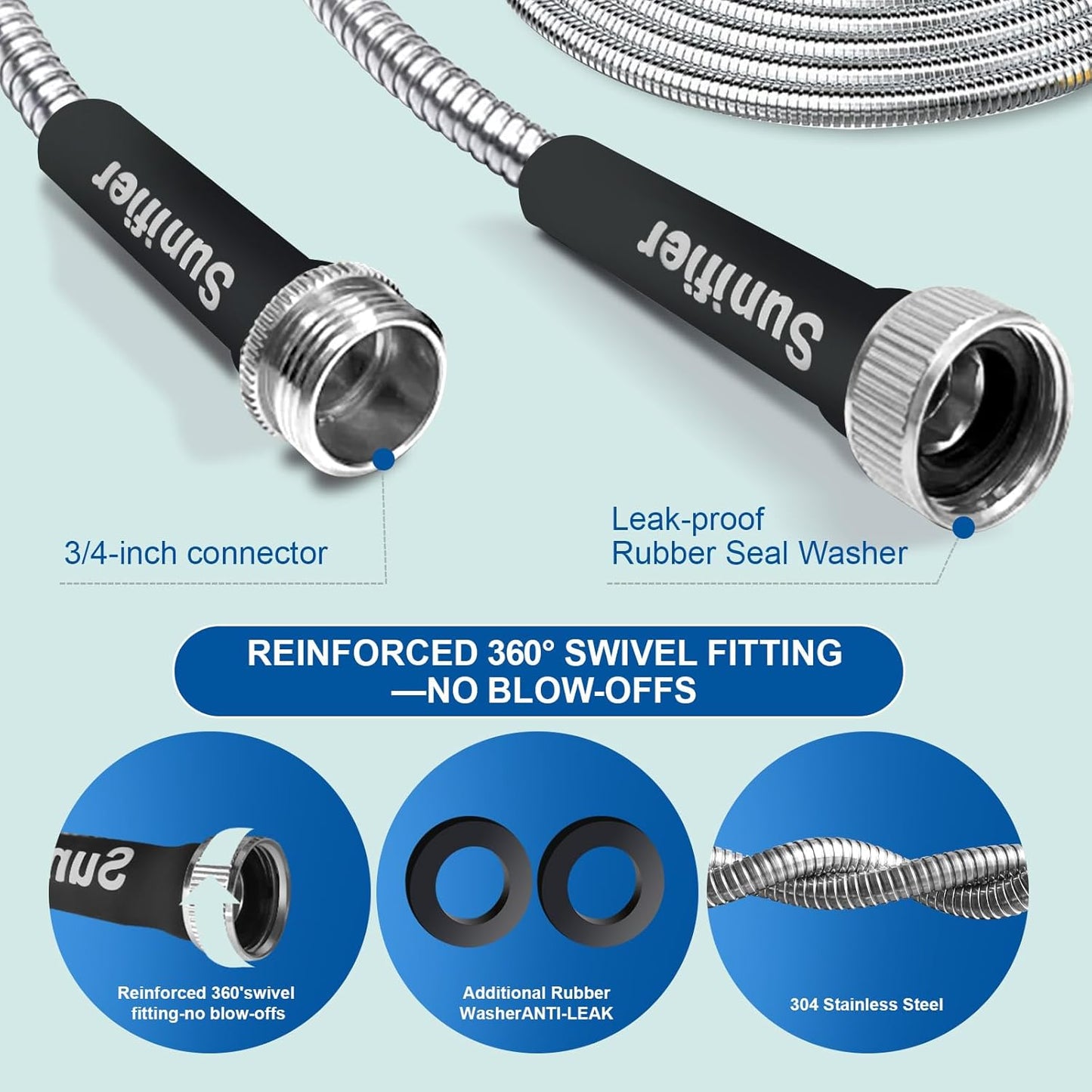 Metal Garden Hose 15 Ft 30 Ft With Hose Nozzle, Flexible Stainless Steel Water Hose 25 Ft 50 Ft Heavy Duty No Kink Hose 75 Ft 100 Ft (15FT)