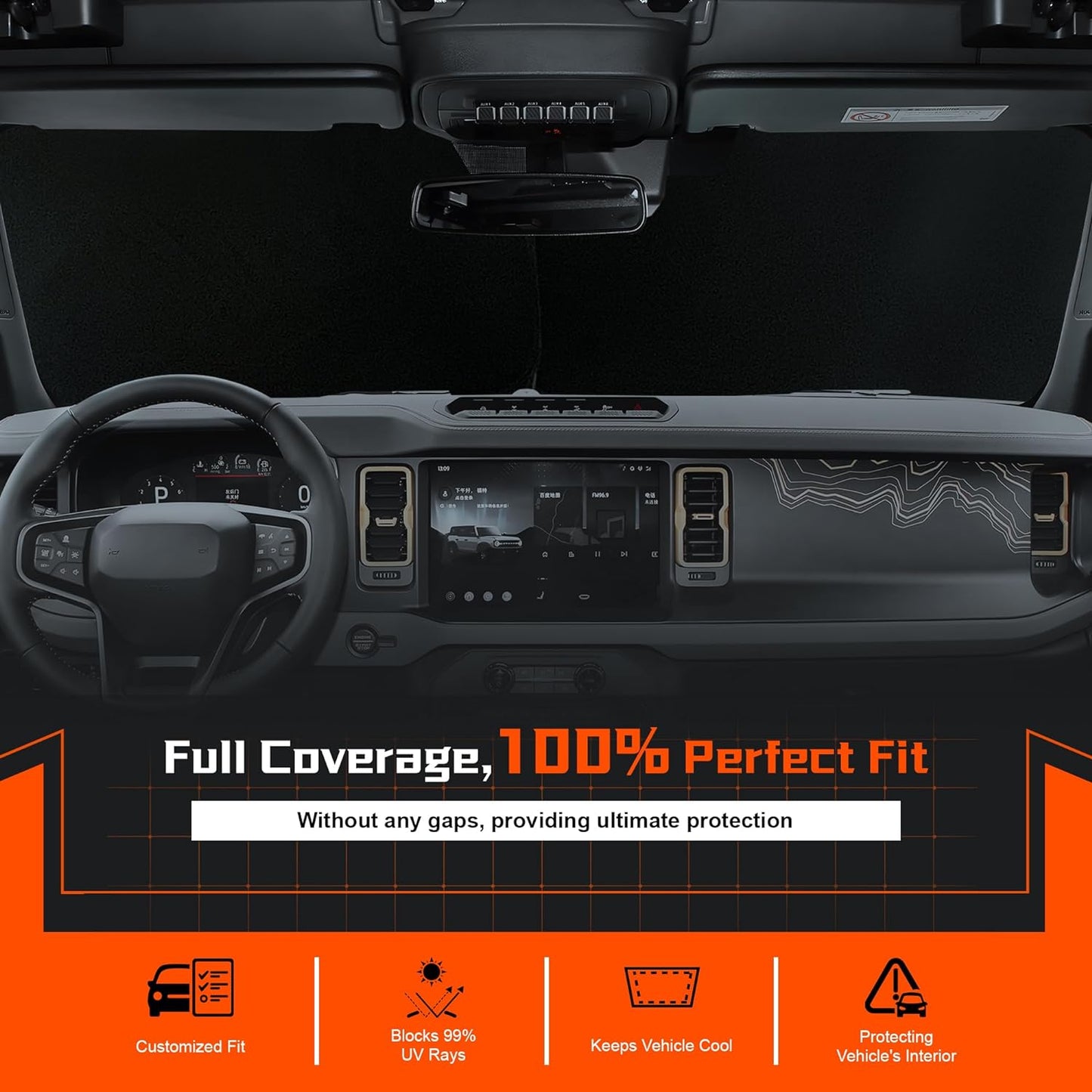 Custom Fit Windshield Sun Shade for Kia Sorento 2016-2020 - Full Coverage, 210T Reflective Fabric, Double-Layer Design - Blocks 99% UV Rays, Keeps Car Cool, Easy to Install and Store