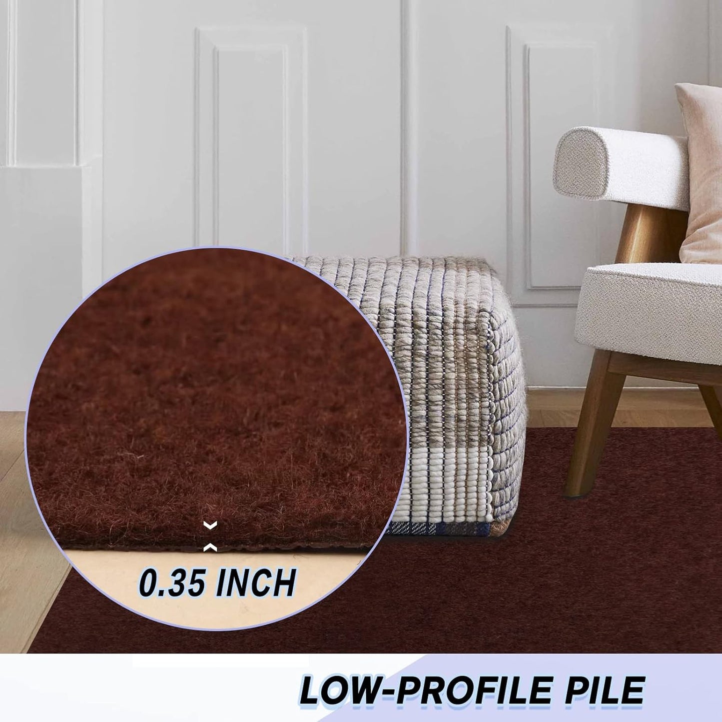 Custom Size Backed Non-Slip Area Rugs Runner, Easy Clean, Waterproof Runner Rugs for Hallway Entryway, Kitchen, Laundry, 2FT x 18FT, Brown